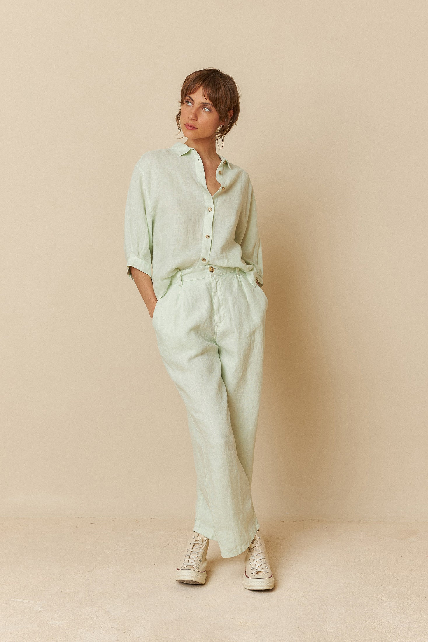 Indi & Cold Linen Box-Cut Shirt (CC250) - Agua