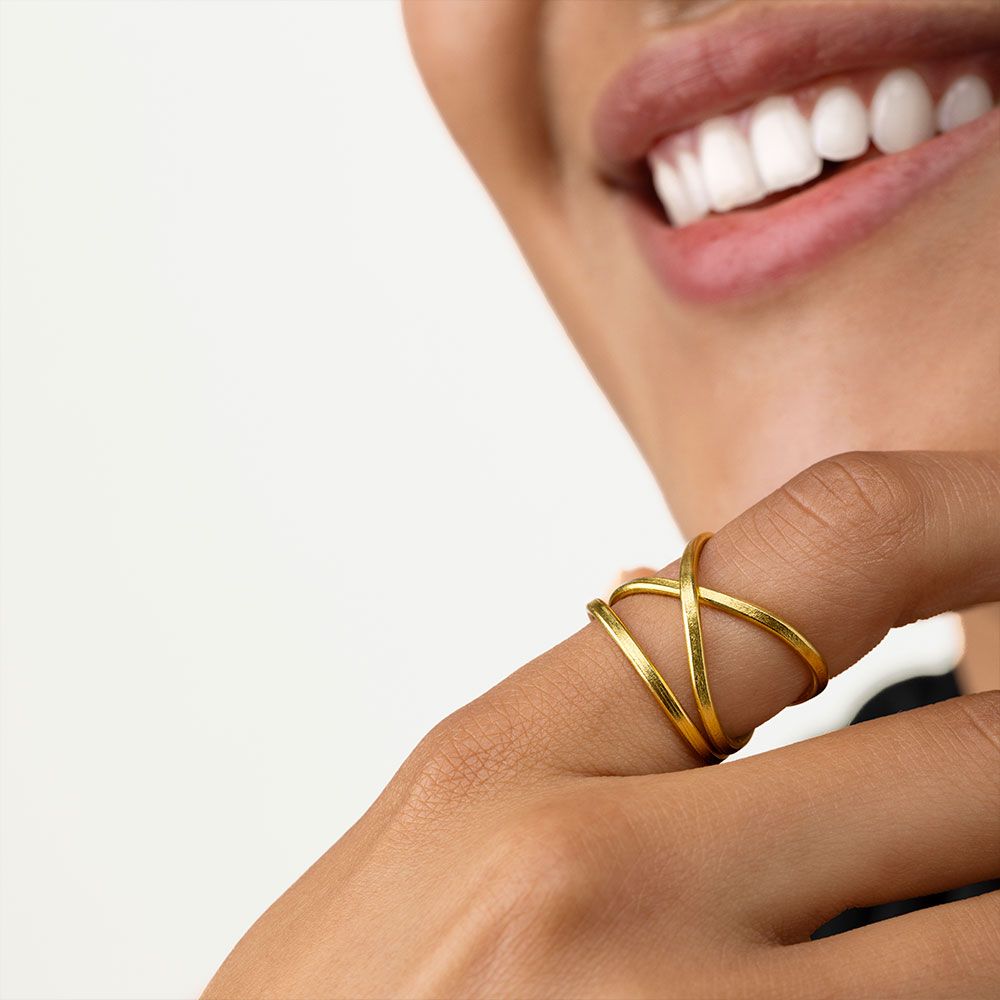 Vestopazzo Crossed Lines Ring (DD15065) - Gold