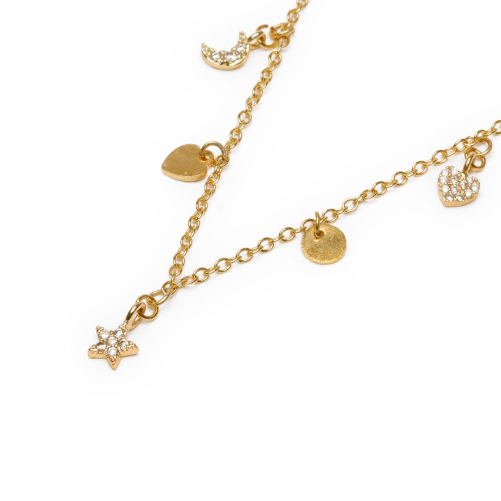 Vestopazzo Heart/Star/Moon Charm Choker Necklace (KG2019) - Gold
