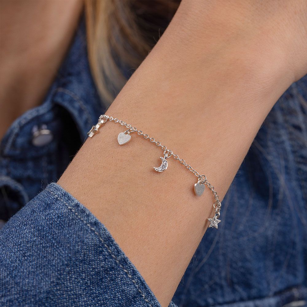 Vestopazzo Moon/Star Pendant Bracelet (KS1012) - Silver