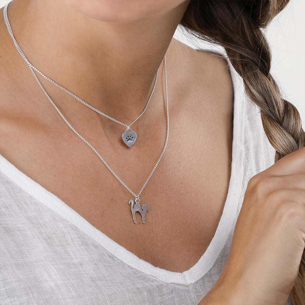 Vestopazzo Cat Pendant Double Chain Necklace (LO53061) - Silver