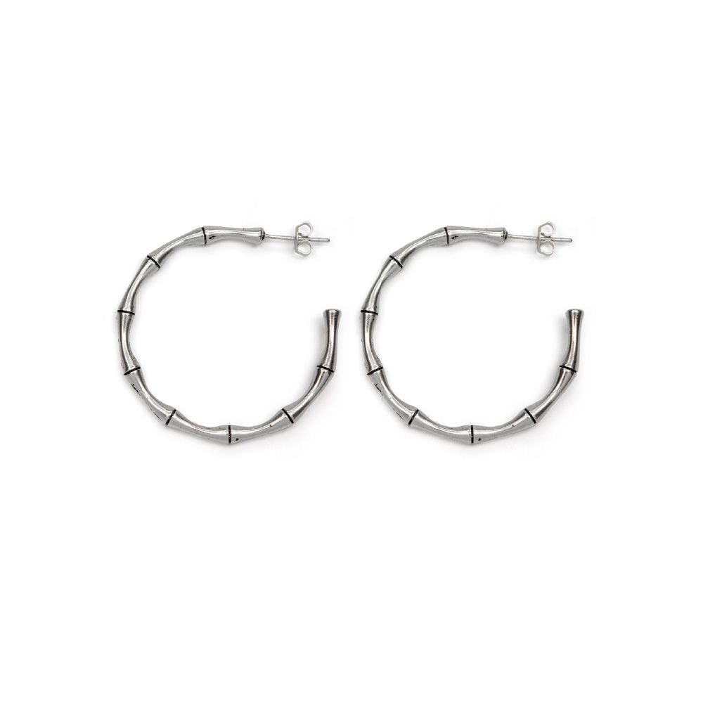 Vestopazzo Bamboo Texture Hoop Earrings (LO80292) - Silver