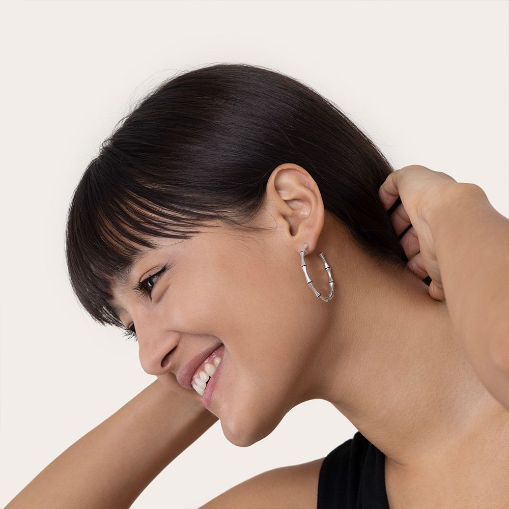 Vestopazzo Bamboo Texture Hoop Earrings (LO80292) - Silver