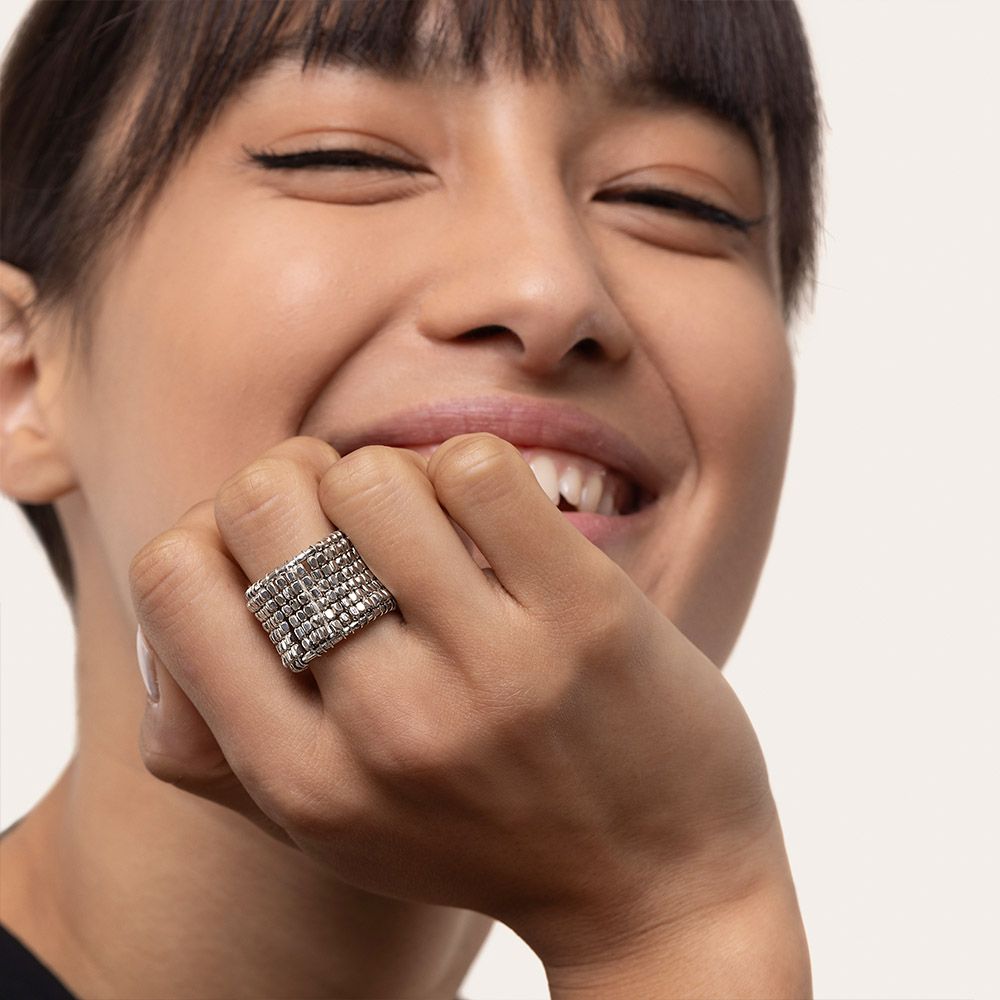 Vestopazzo Micro Nuggets Braided Wire Band Ring (MI5050) - Silver