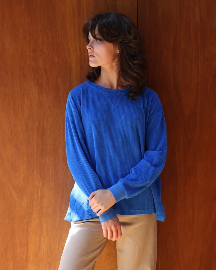 Maya Melbourne Hazel Corduroy Crew Top - Mediteranean Blue