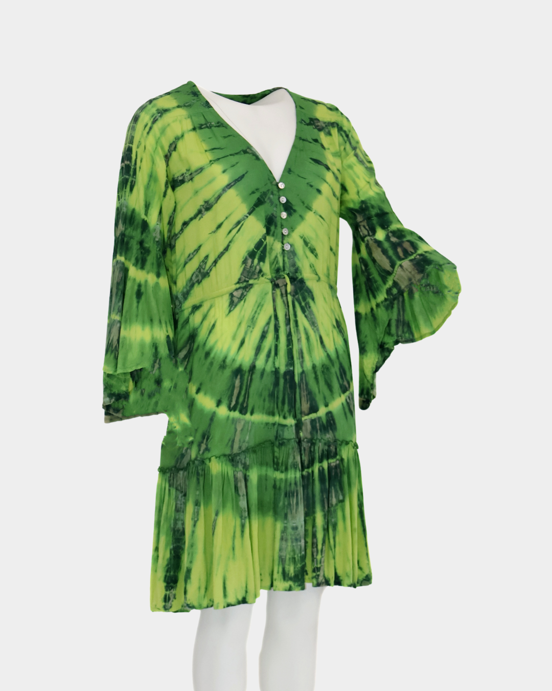 SC Ipanema Flared Sleeve Dress - Green Tie Dye
