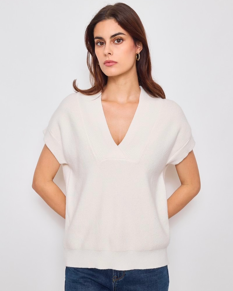 Sunny Studio Paris Gina V Neck Knitted Top - Ecru