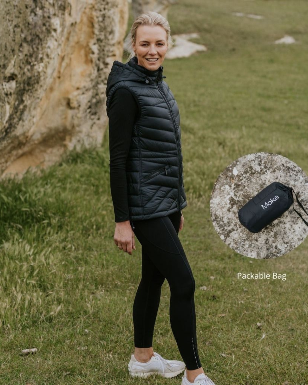 Moke Mary Claire Packable Vest - Black