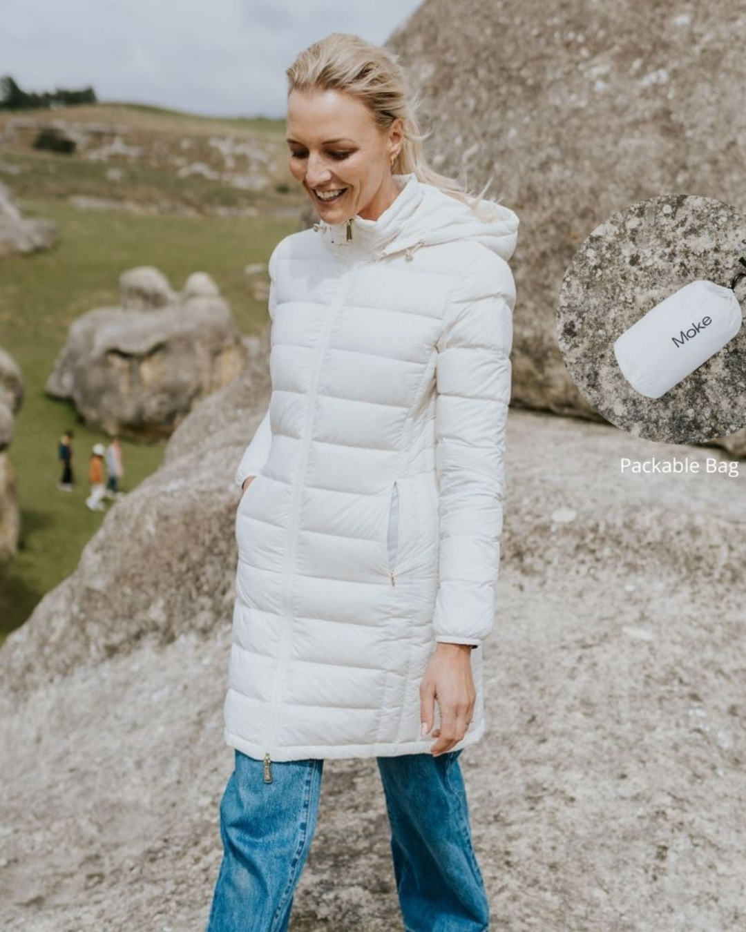 Moke Sarah Long Packable Down Coat - Cream