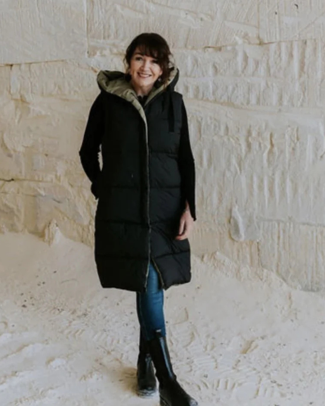 Moke Kyri Long Reversible Vest - Avocado/Black