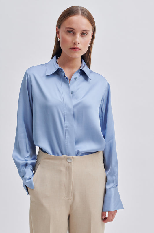 Second Female Galla Silky Classic Shirt - Ashley Blue