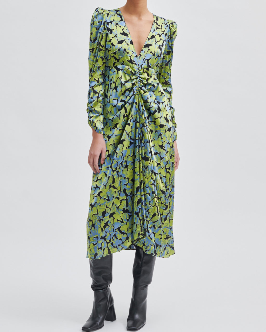 Second Female Lelou Foil Print Dress - Shadow Lime