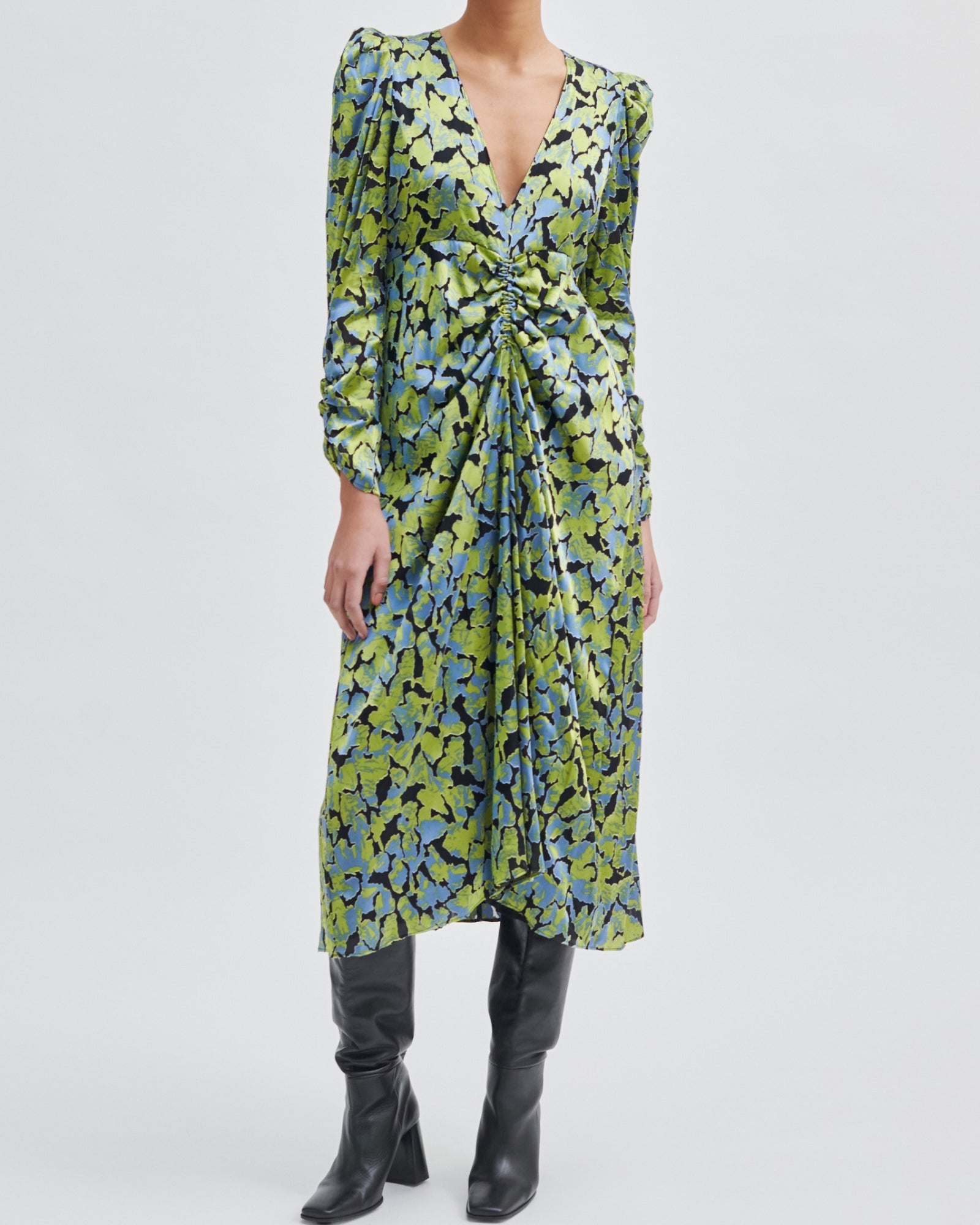 Second Female Lelou Foil Print Dress - Shadow Lime