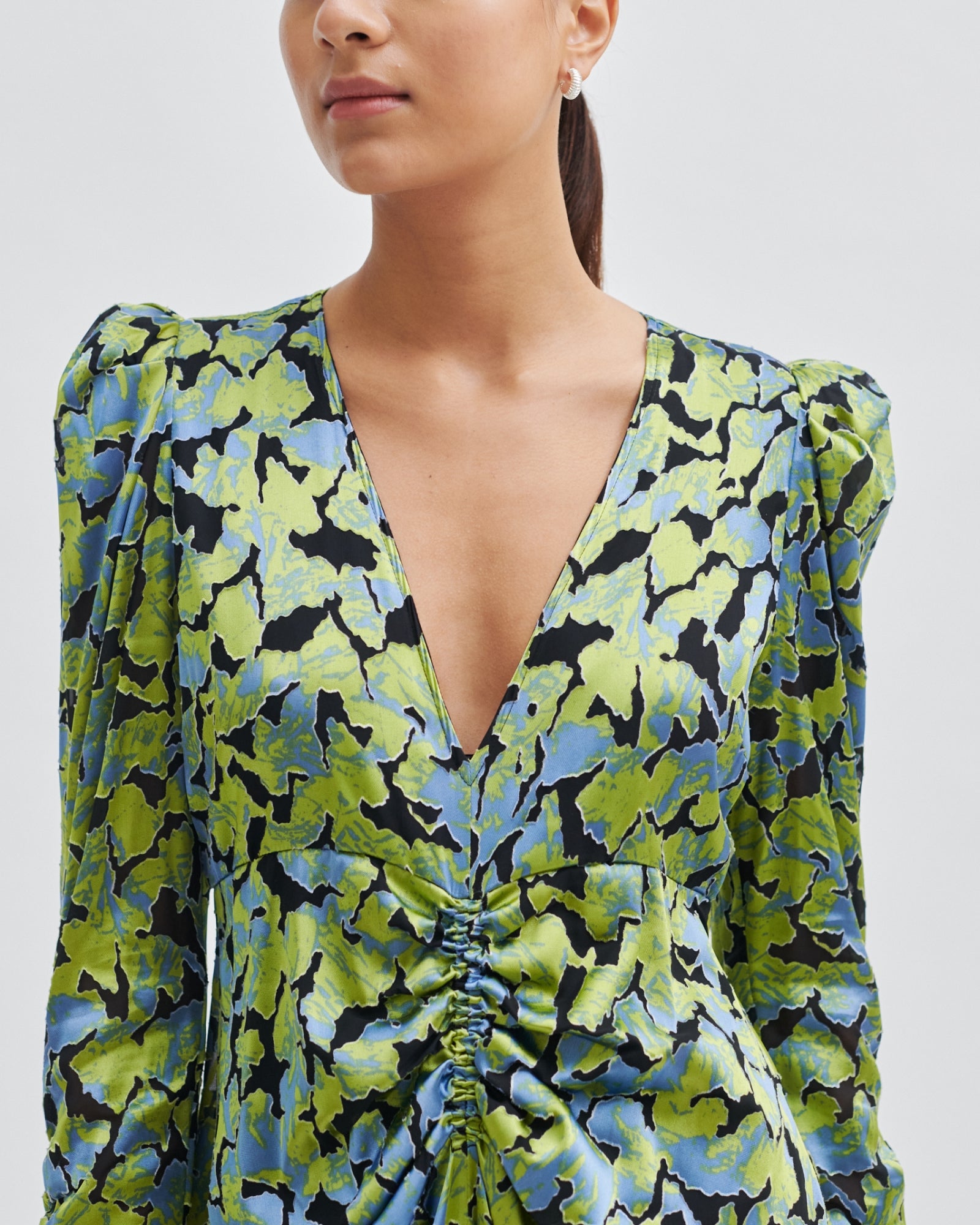 Second Female Lelou Foil Print Dress - Shadow Lime