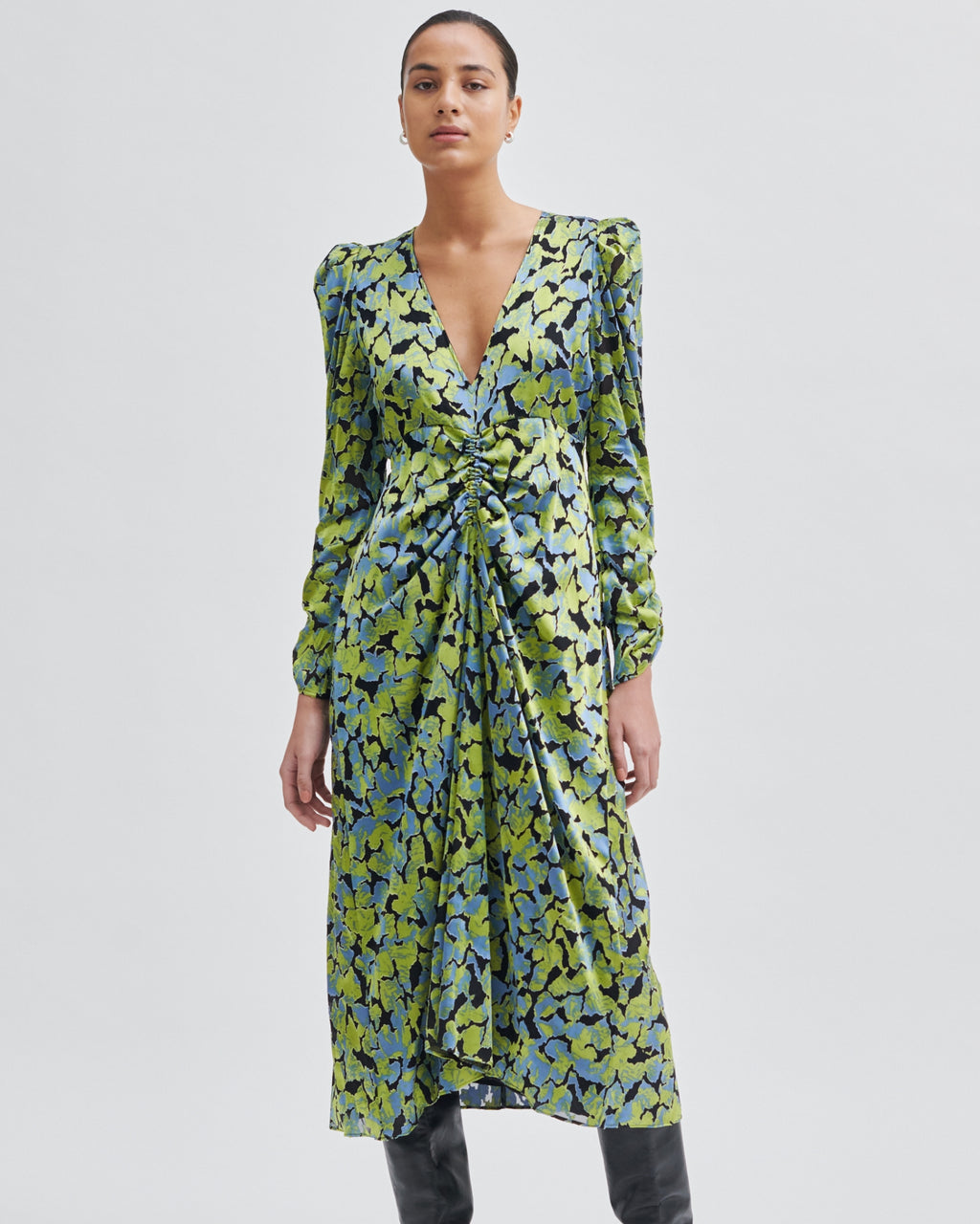 Second Female Lelou Foil Print Dress - Shadow Lime