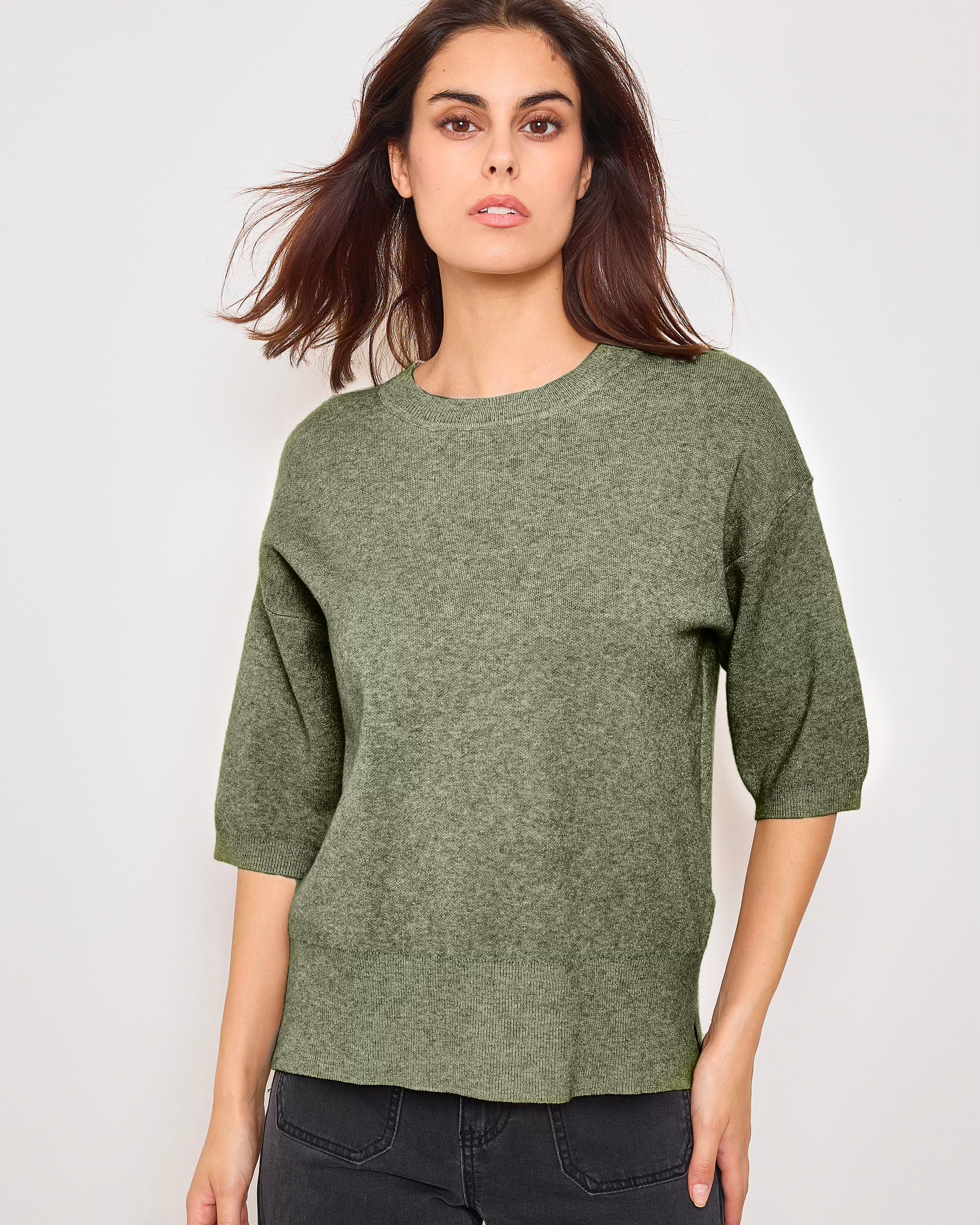 Sunny Studio Paris Elsa 3/4 Sleeve Crew - Khaki