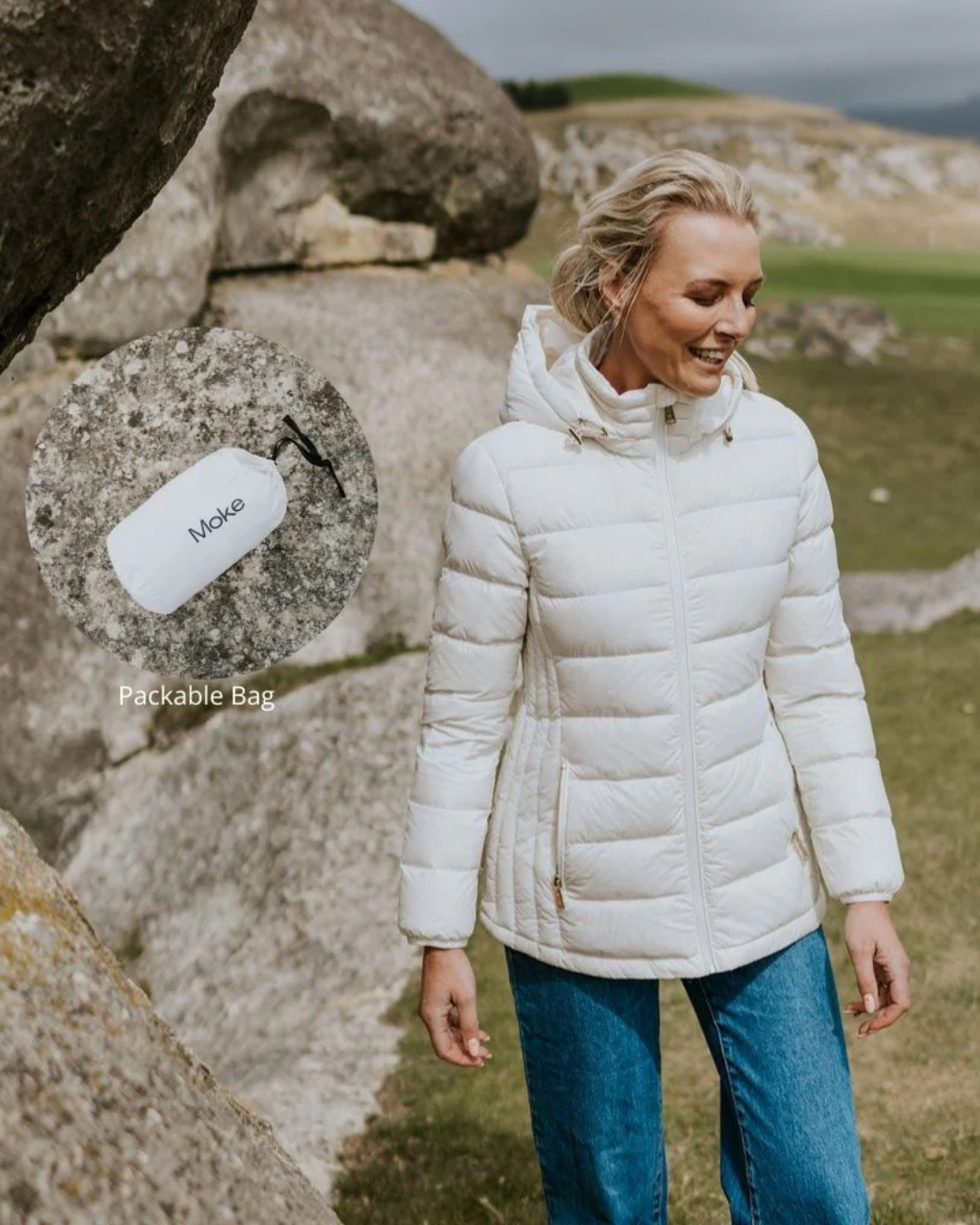 Moke Lynnette 90/10 Packable Jacket - Cream