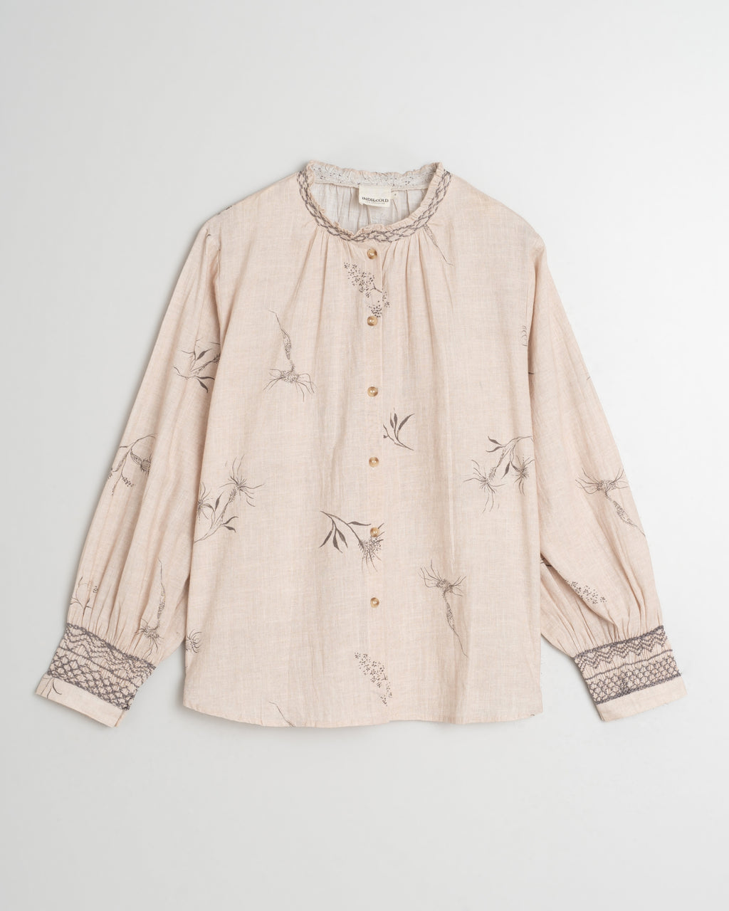 Indi & Cold Flower Print Shirt with Feather Details (AD165) - Beige