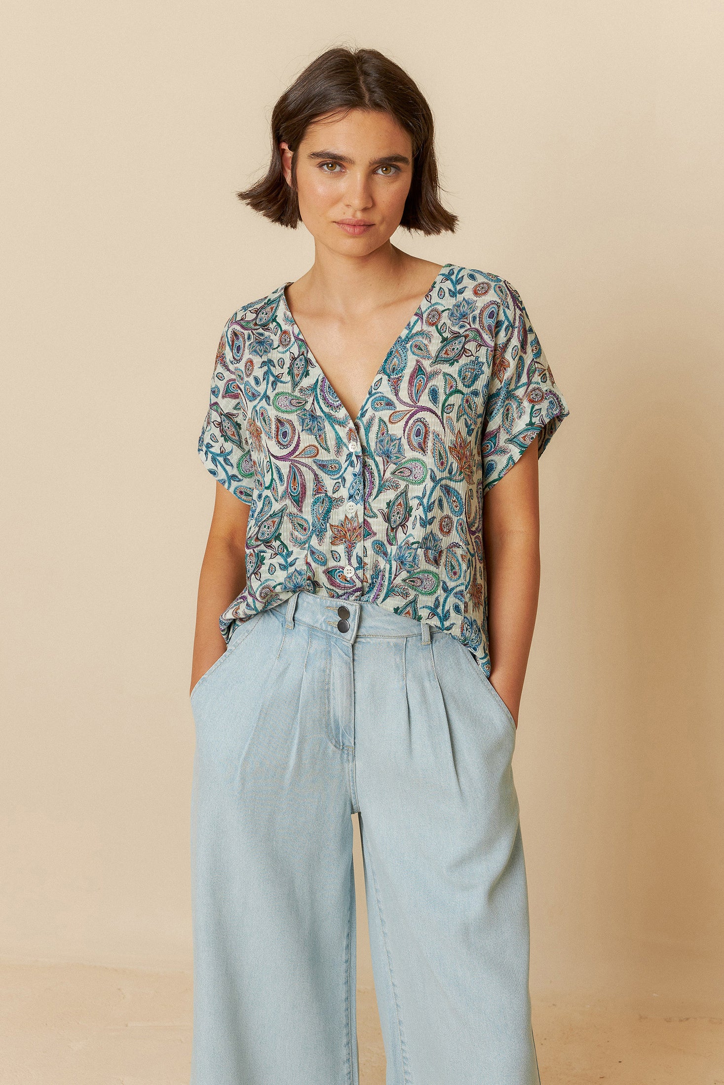 Indi & Cold Paisley Crop Shirt (AD191) - Multi