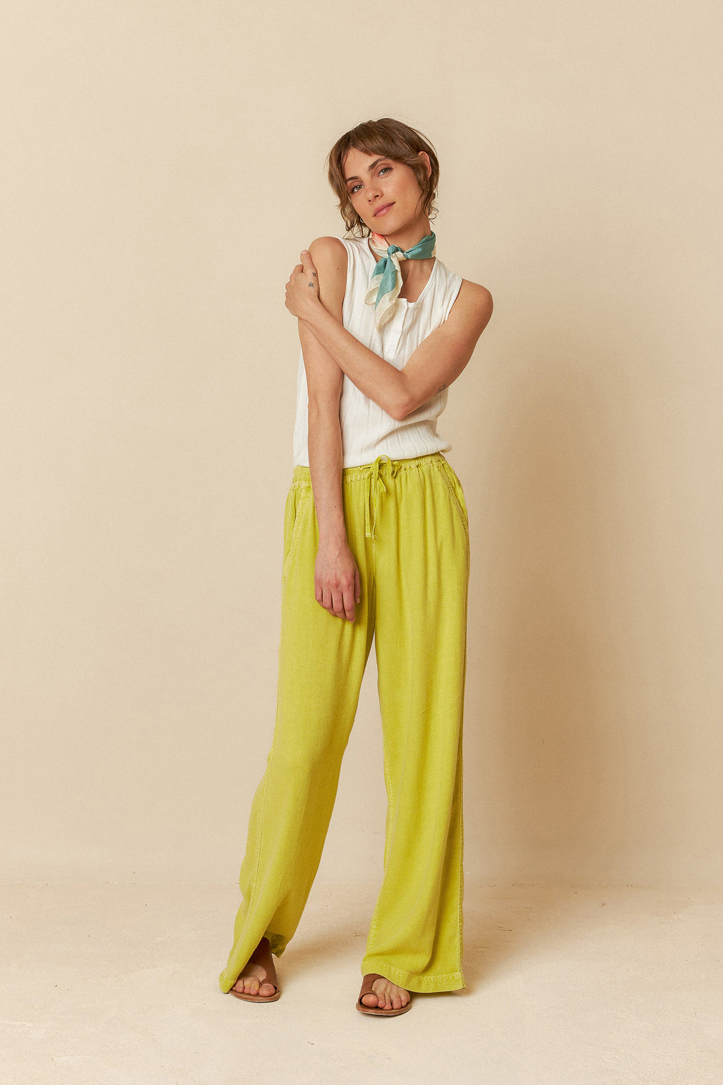 Indi & Cold Maxi Wide Leg Pants (AD268) - Pistacho