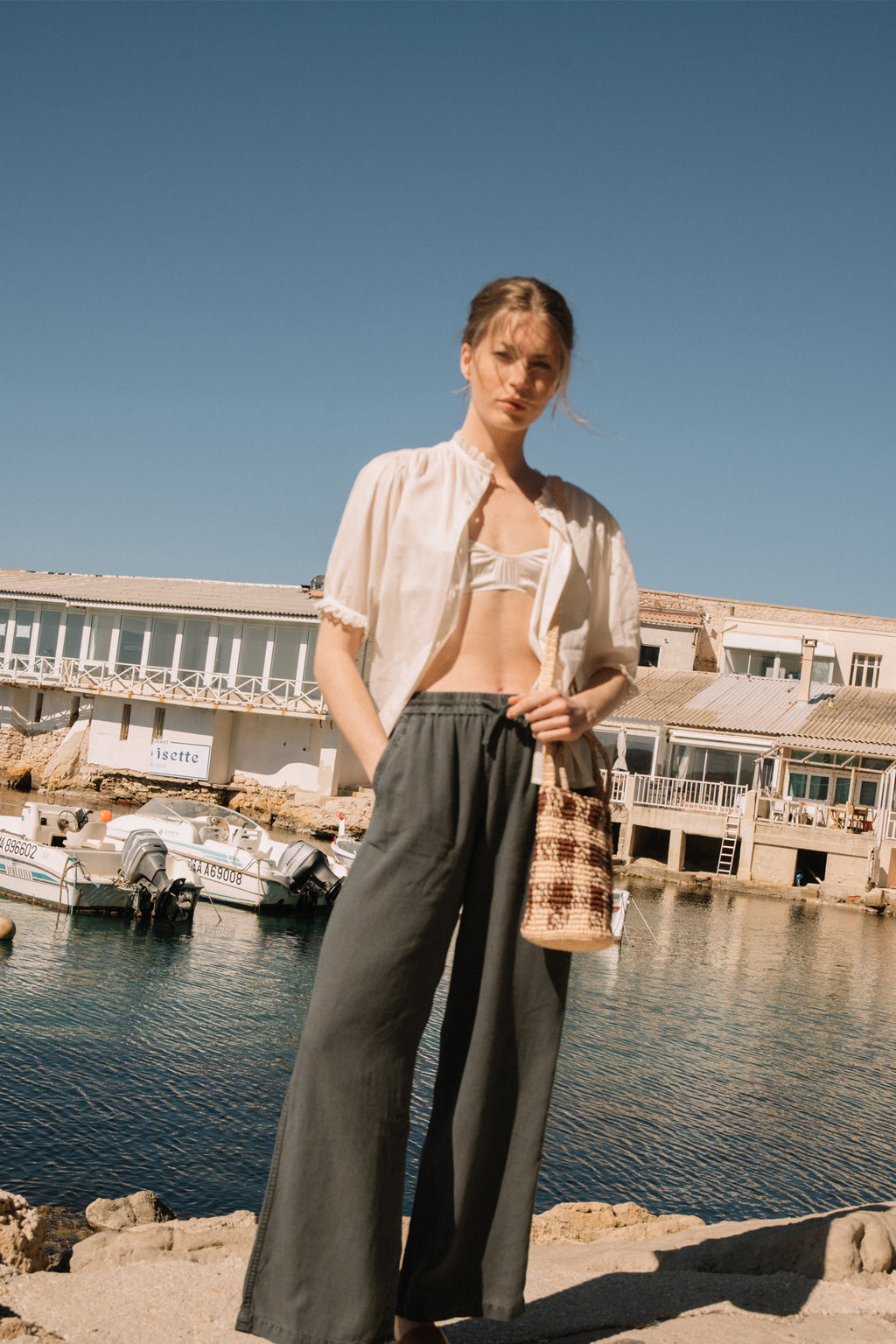 Indi & Cold Maxi Wide Leg Pants (AD268) - Carbon