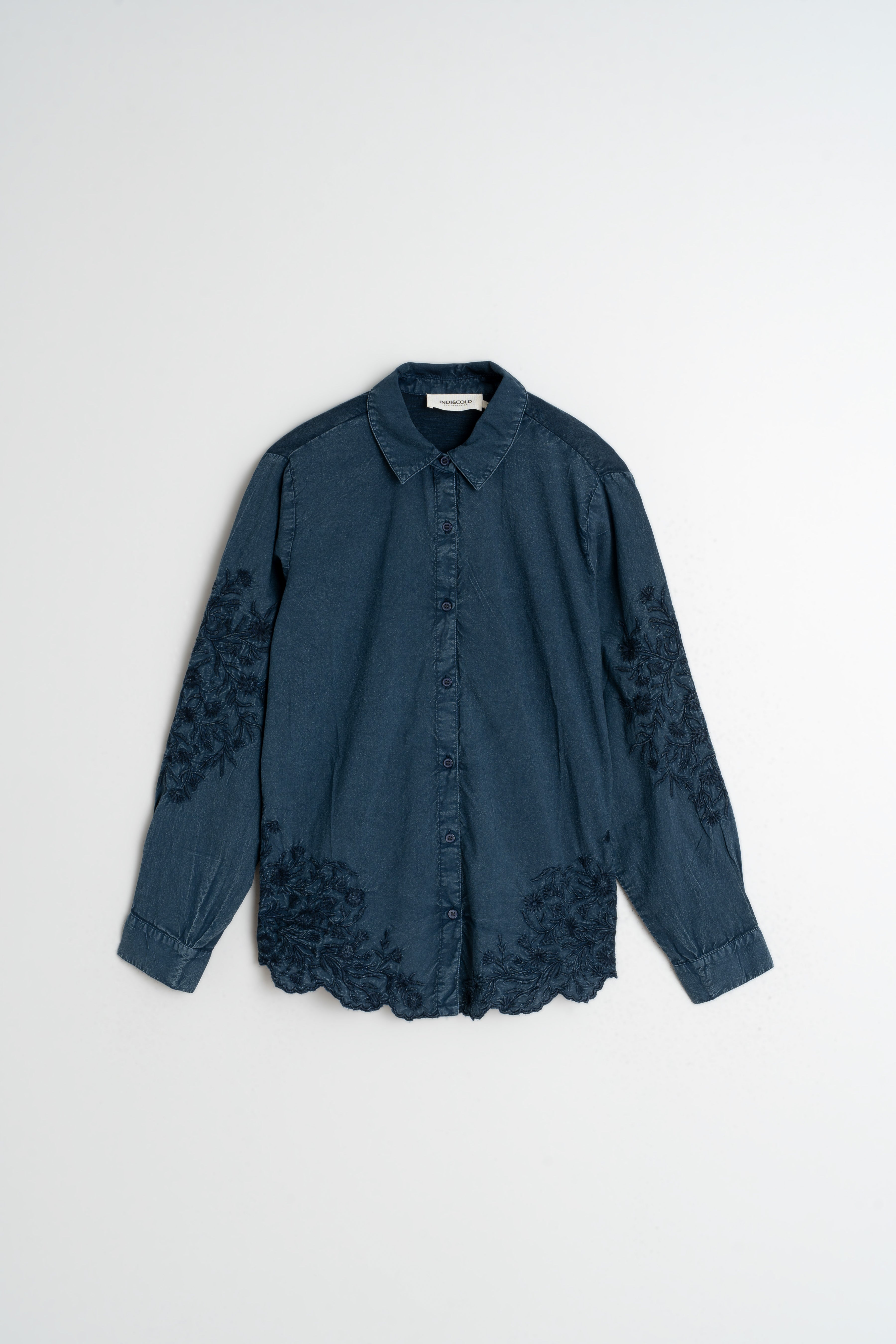 Indi & Cold Embroidered Voile Shirt (AD385) - Marino
