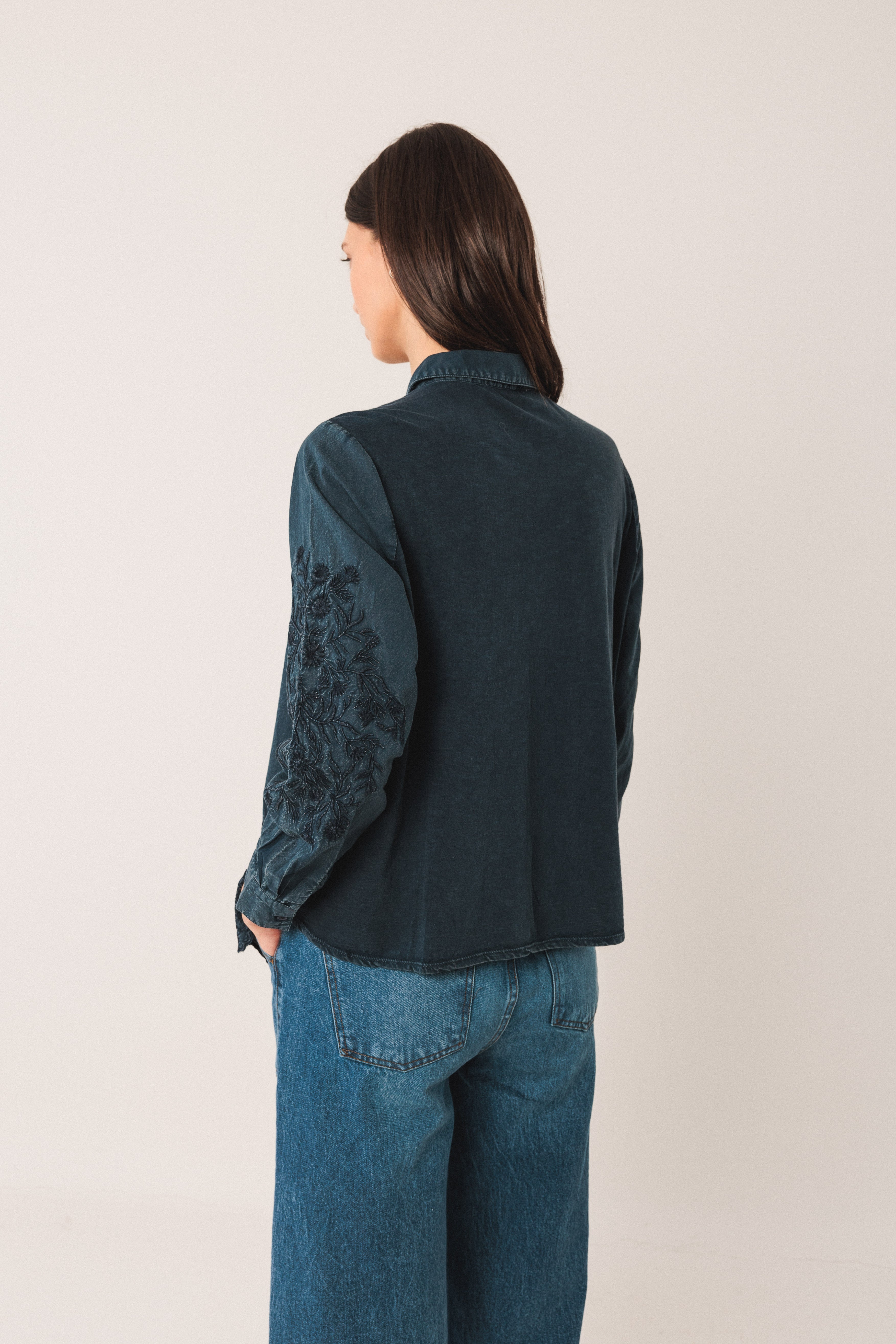 Indi & Cold Embroidered Voile Shirt (AD385) - Marino