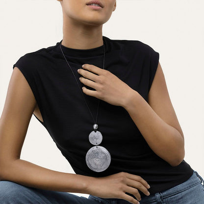 Vestopazzo Engraved Circles Pendant Necklace (AL04137) - Silver
