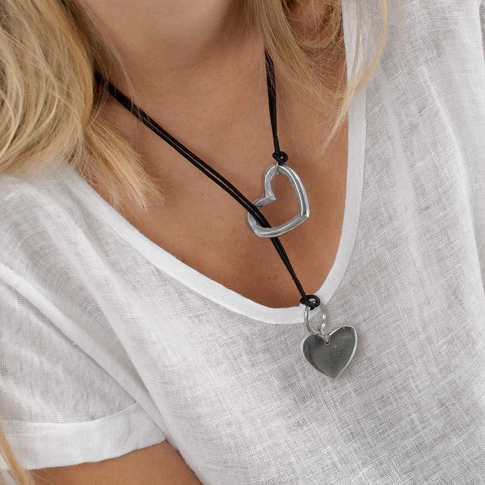 Vestopazzo Heart Pendant with Sliding String Necklace (AL04227) - Silver