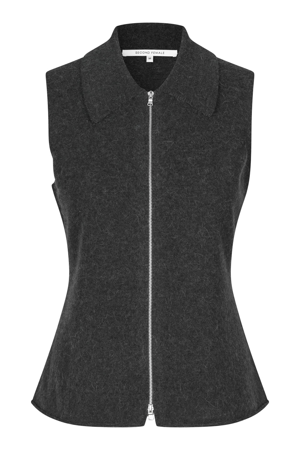 Second Female Aware Knit Zip Vest - Dark Grey