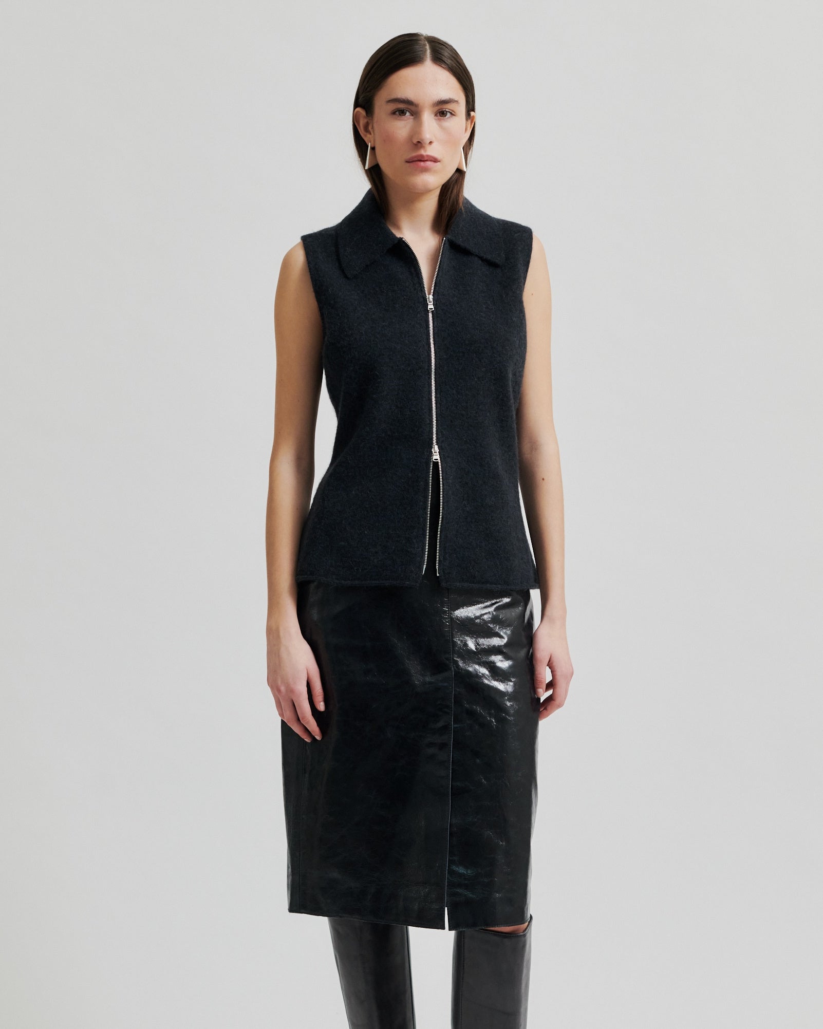 Second Female Aware Knit Zip Vest - Dark Grey