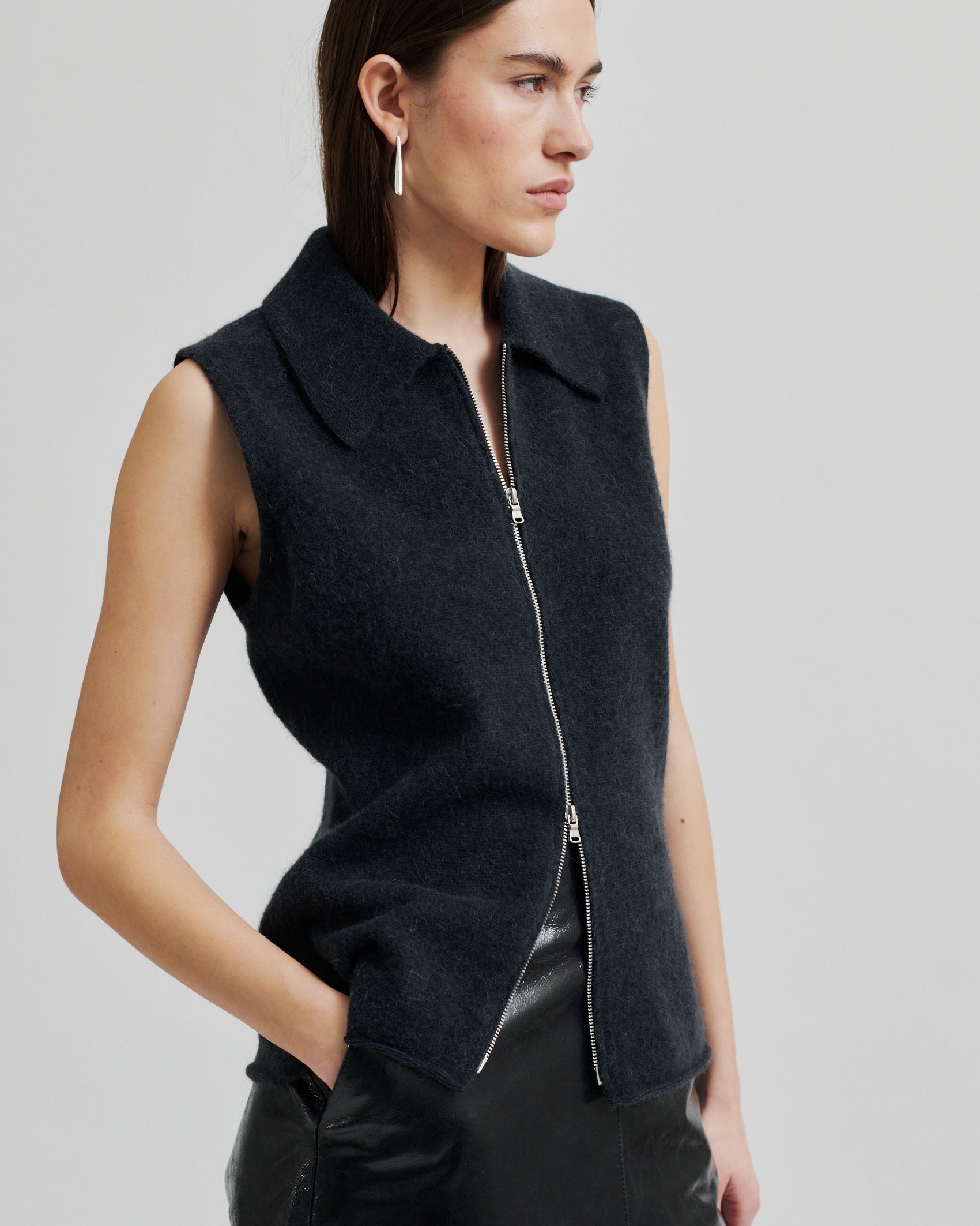 Second Female Aware Knit Zip Vest - Dark Grey