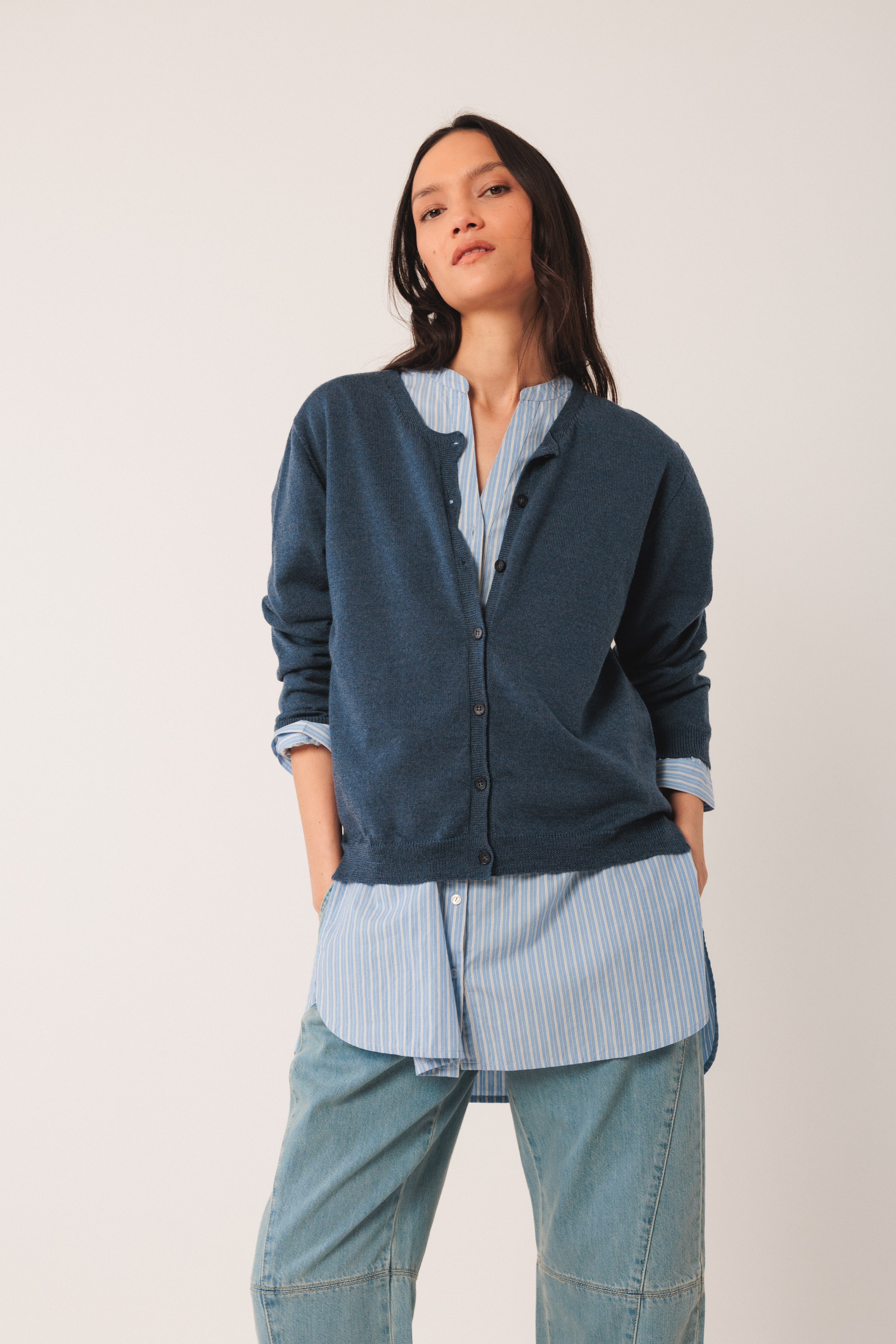 Indi & Cold Merino Wool Cardigan (AX516S) - Indigo