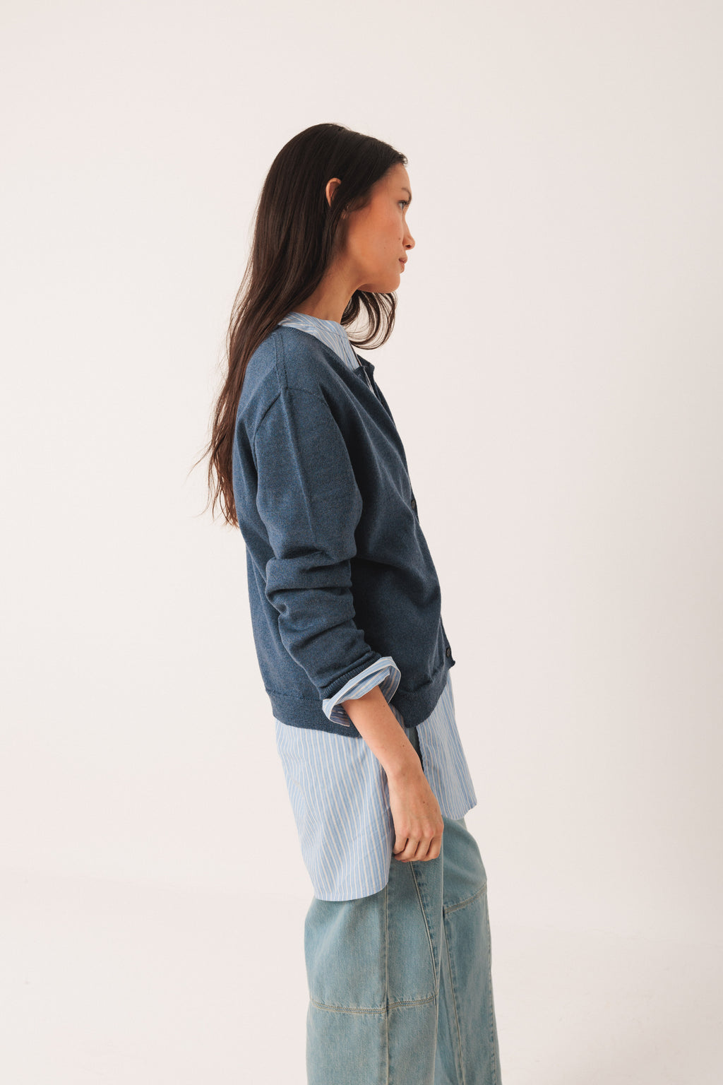 Indi & Cold Merino Wool Cardigan (AX516S) - Indigo