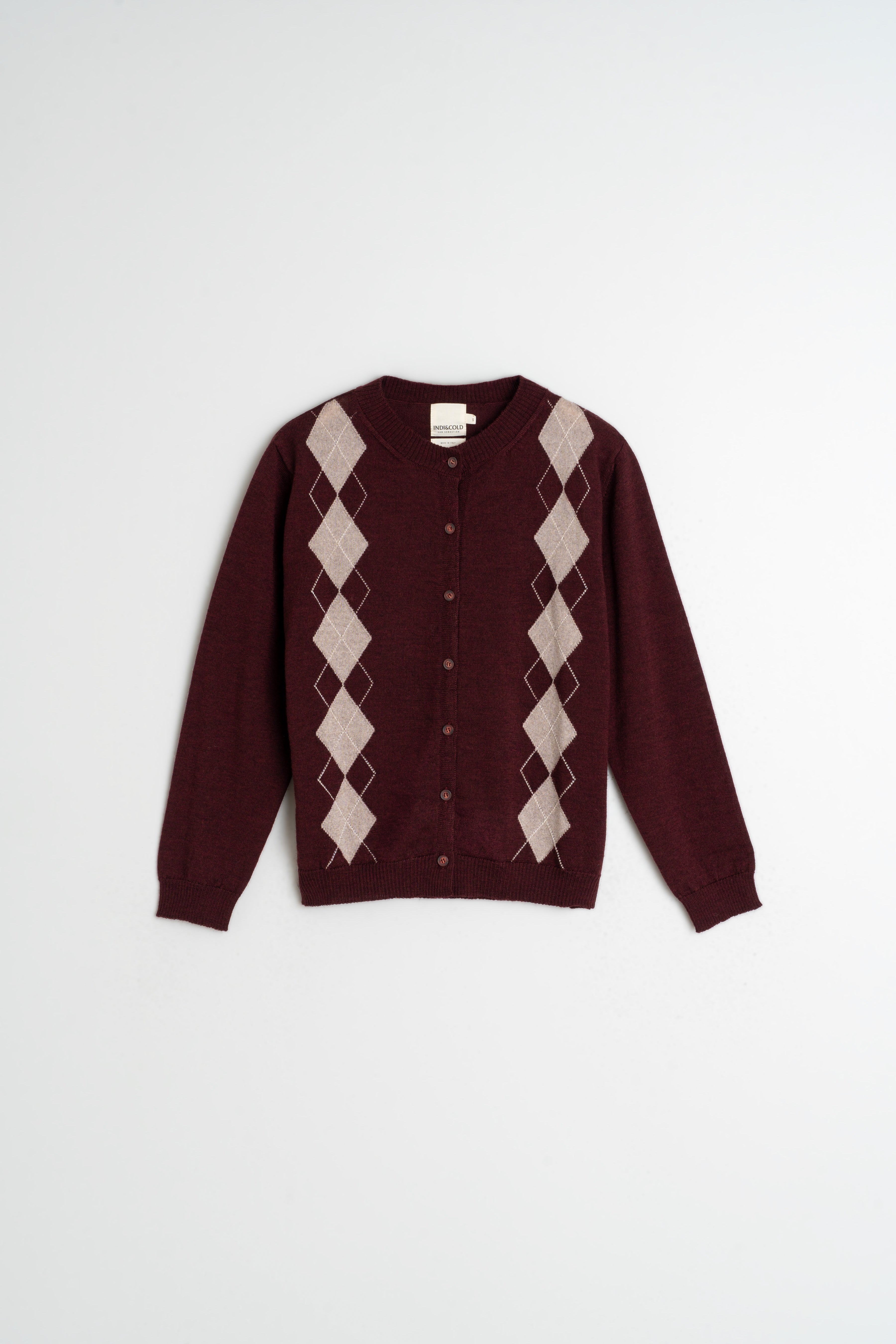 Indi & Cold Merino Argyle Cardigan (AX516) - Caoba