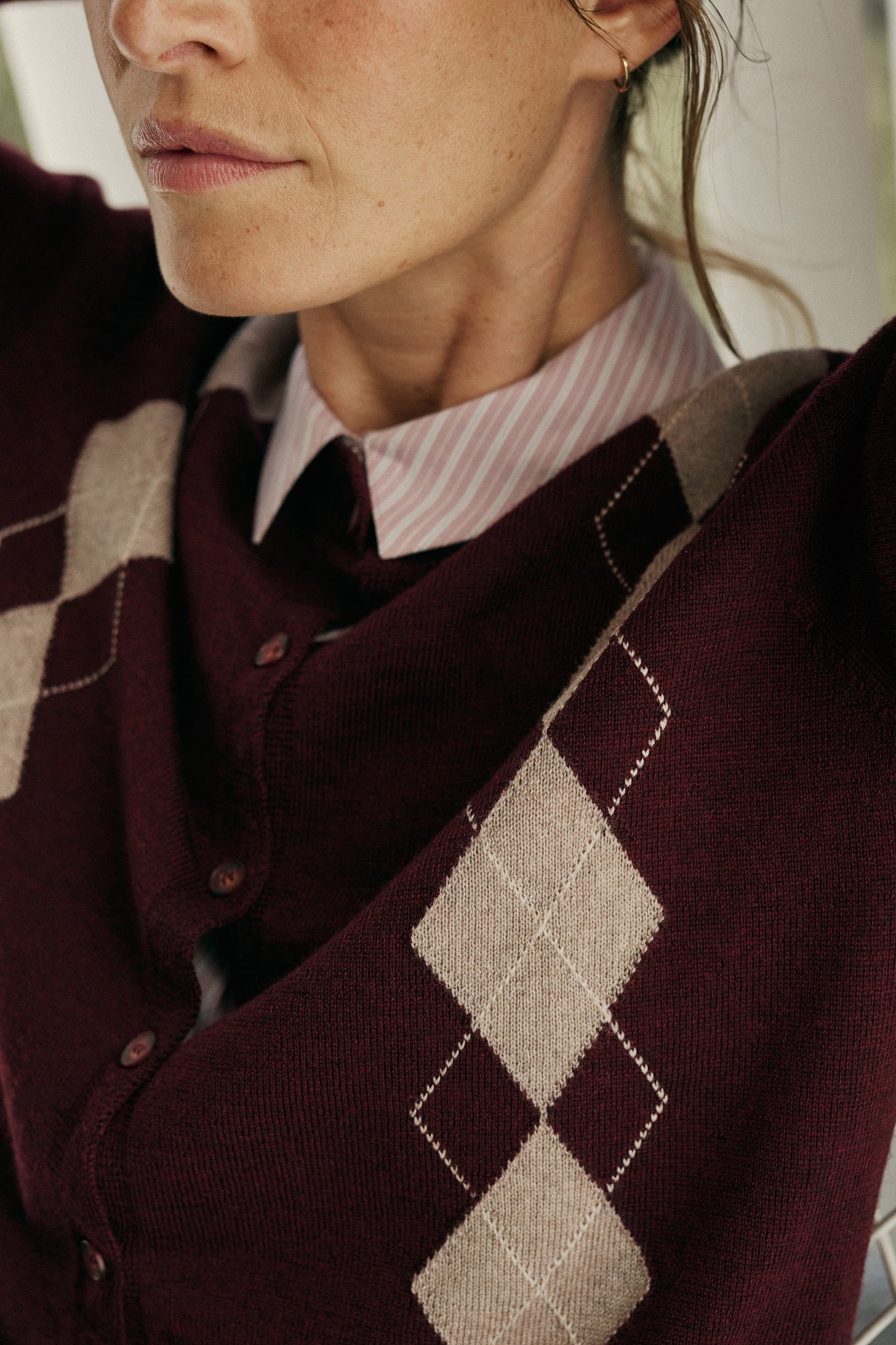 Indi & Cold Merino Argyle Cardigan (AX516) - Caoba