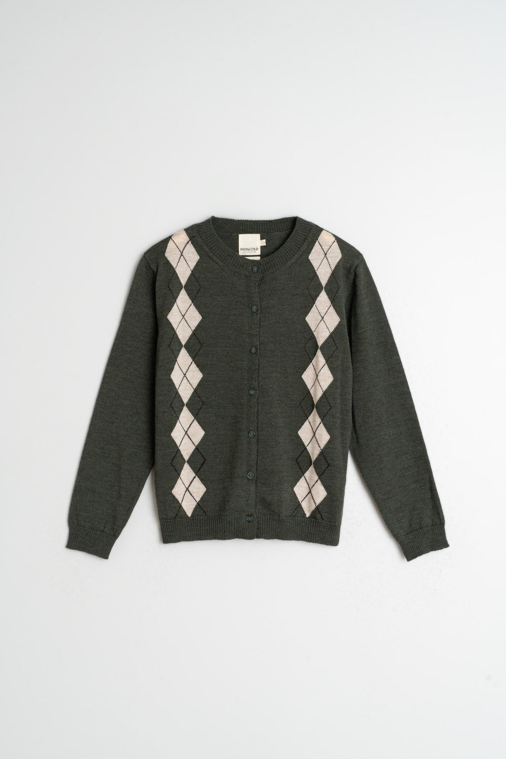 Indi & Cold Merino Argyle Cardigan (AX516) - Oliva