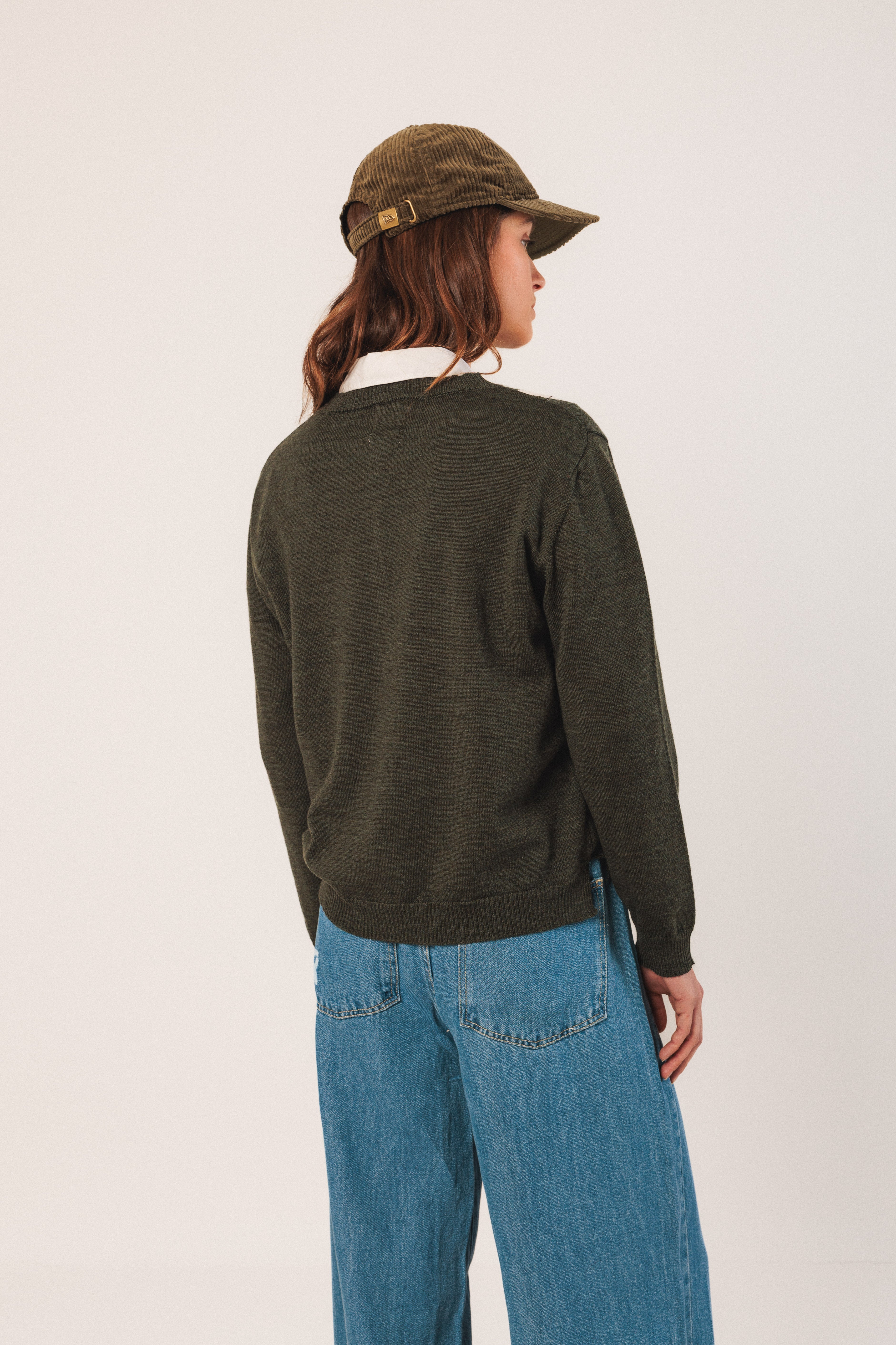 Indi & Cold Merino Argyle Cardigan (AX516) - Oliva