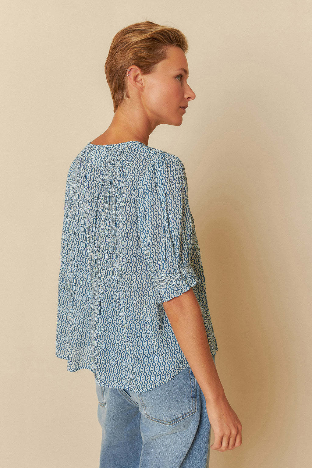 Indi & Cold Elastic Short Sleeve Shirt (BK171) - Indigo