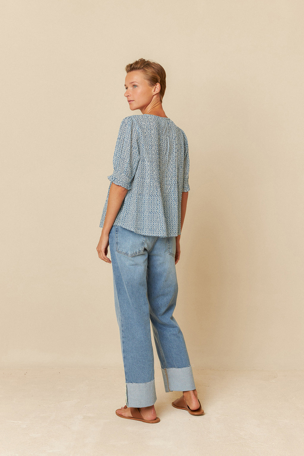Indi & Cold Elastic Short Sleeve Shirt (BK171) - Indigo
