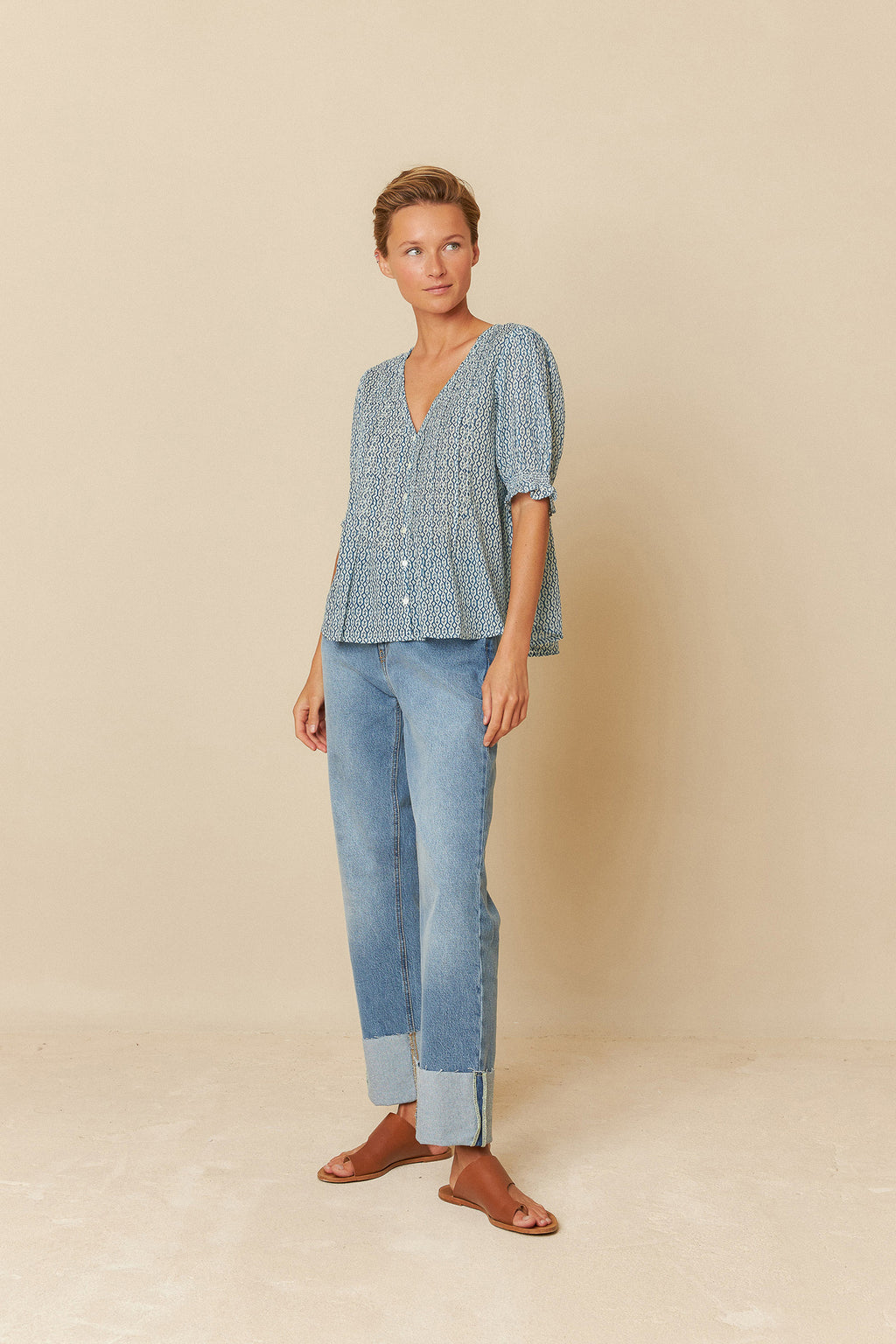 Indi & Cold Elastic Short Sleeve Shirt (BK171) - Indigo