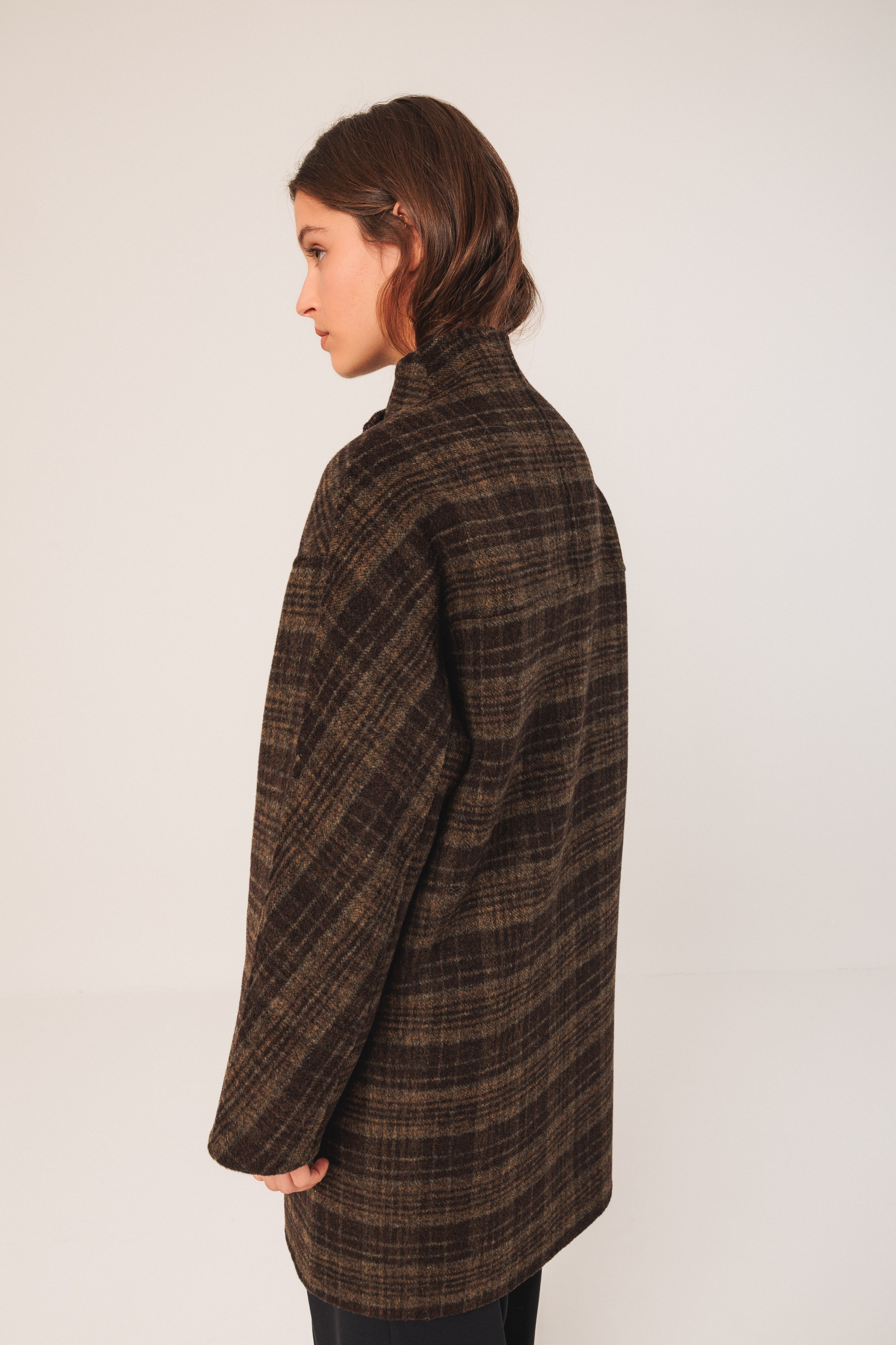 Indi & Cold Asymmetric Plaid Coat (BY607) - Khaki