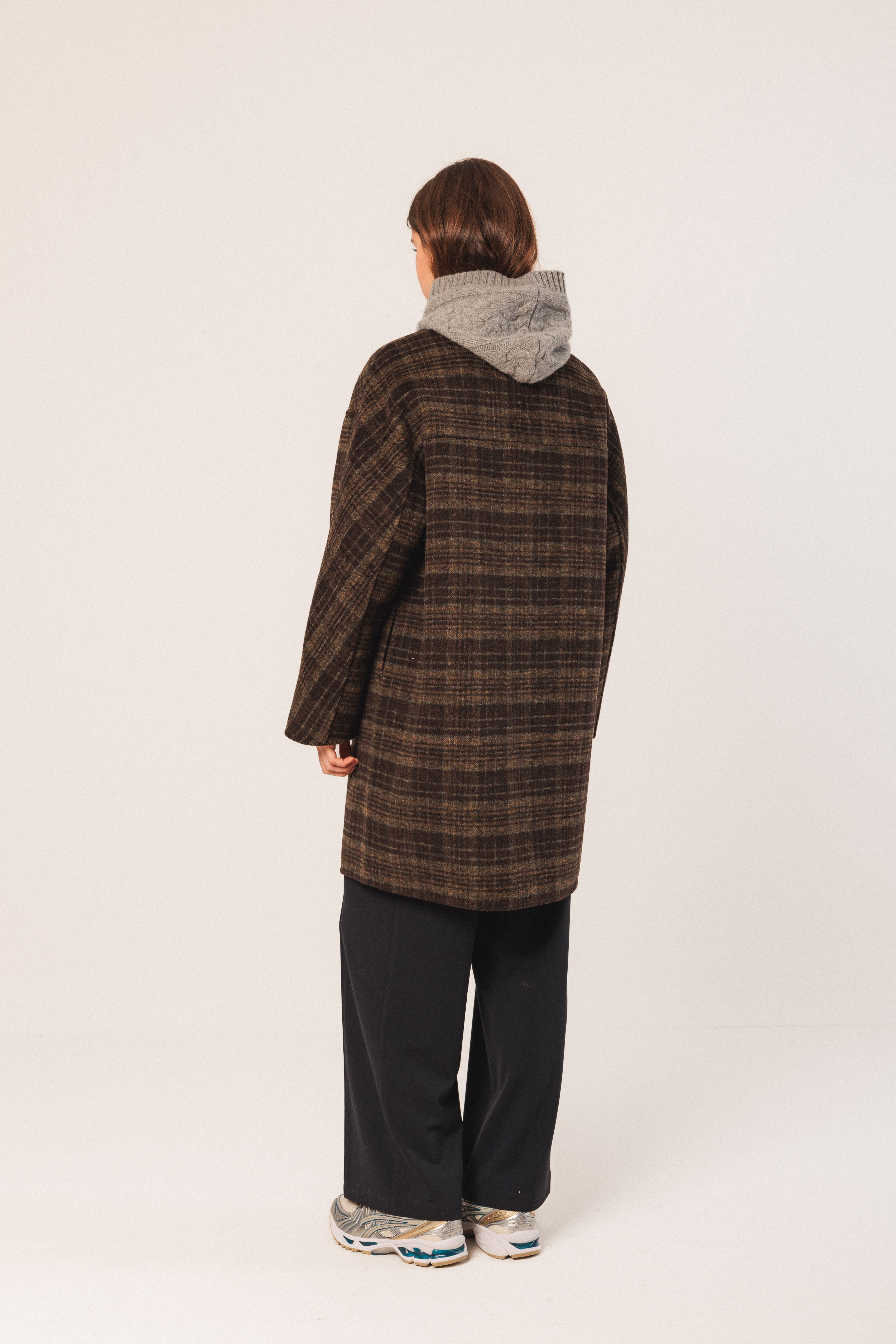 Indi & Cold Asymmetric Plaid Coat (BY607) - Khaki