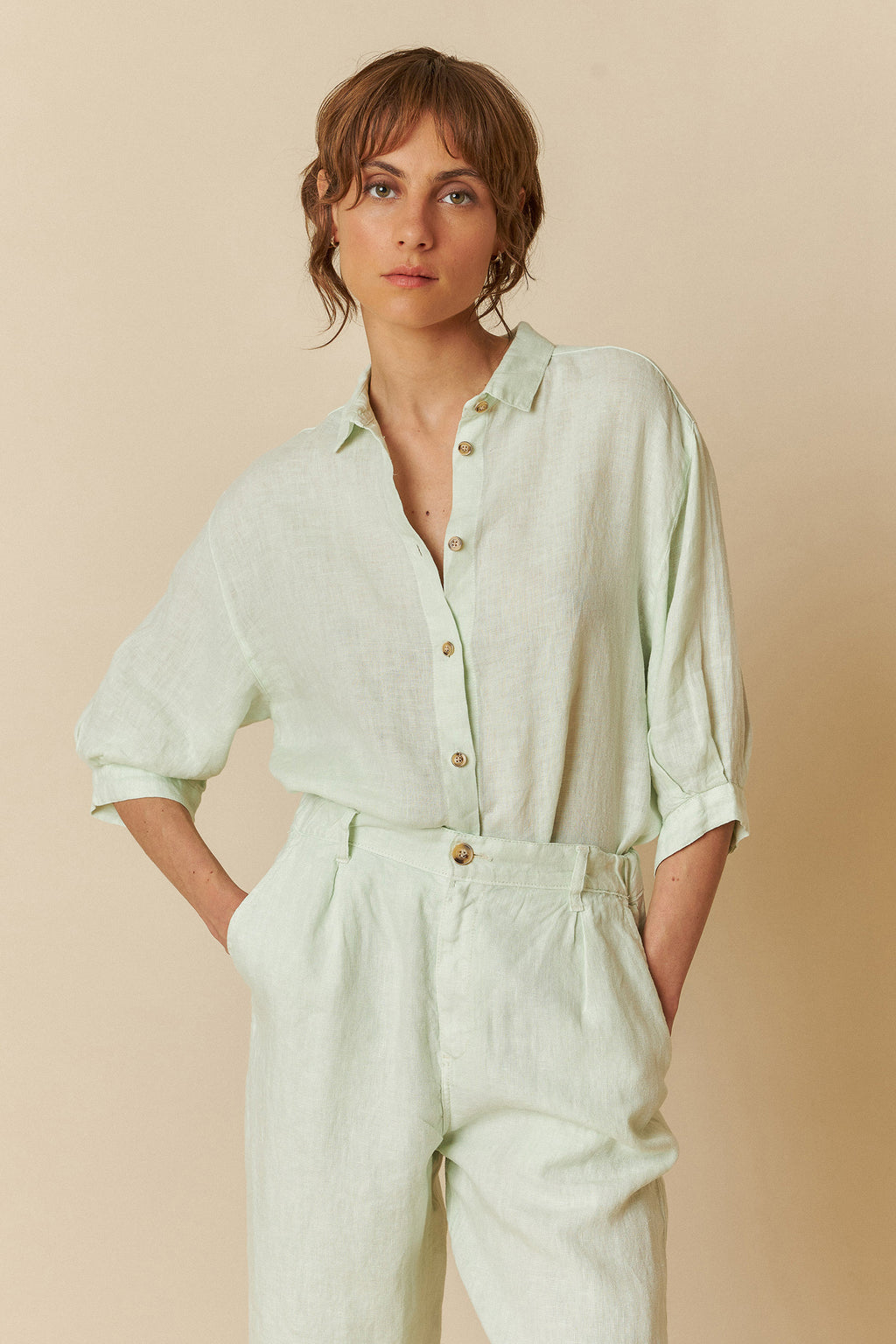 Indi & Cold Linen Box-Cut Shirt (CC250) - Agua