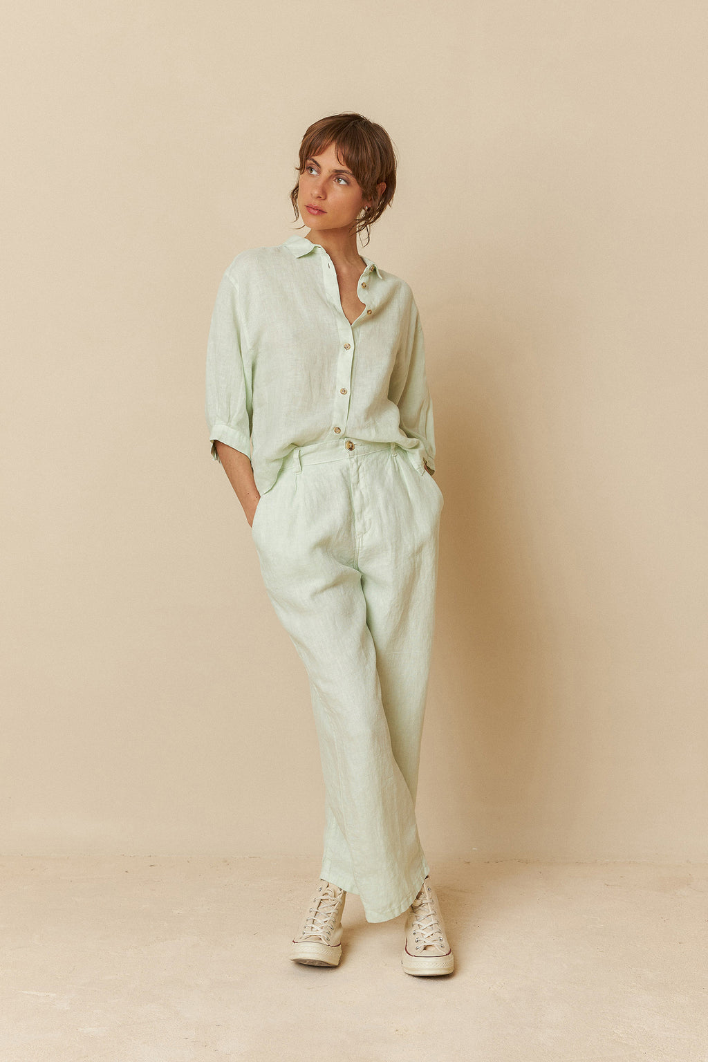 Indi & Cold Linen Box-Cut Shirt (CC250) - Agua