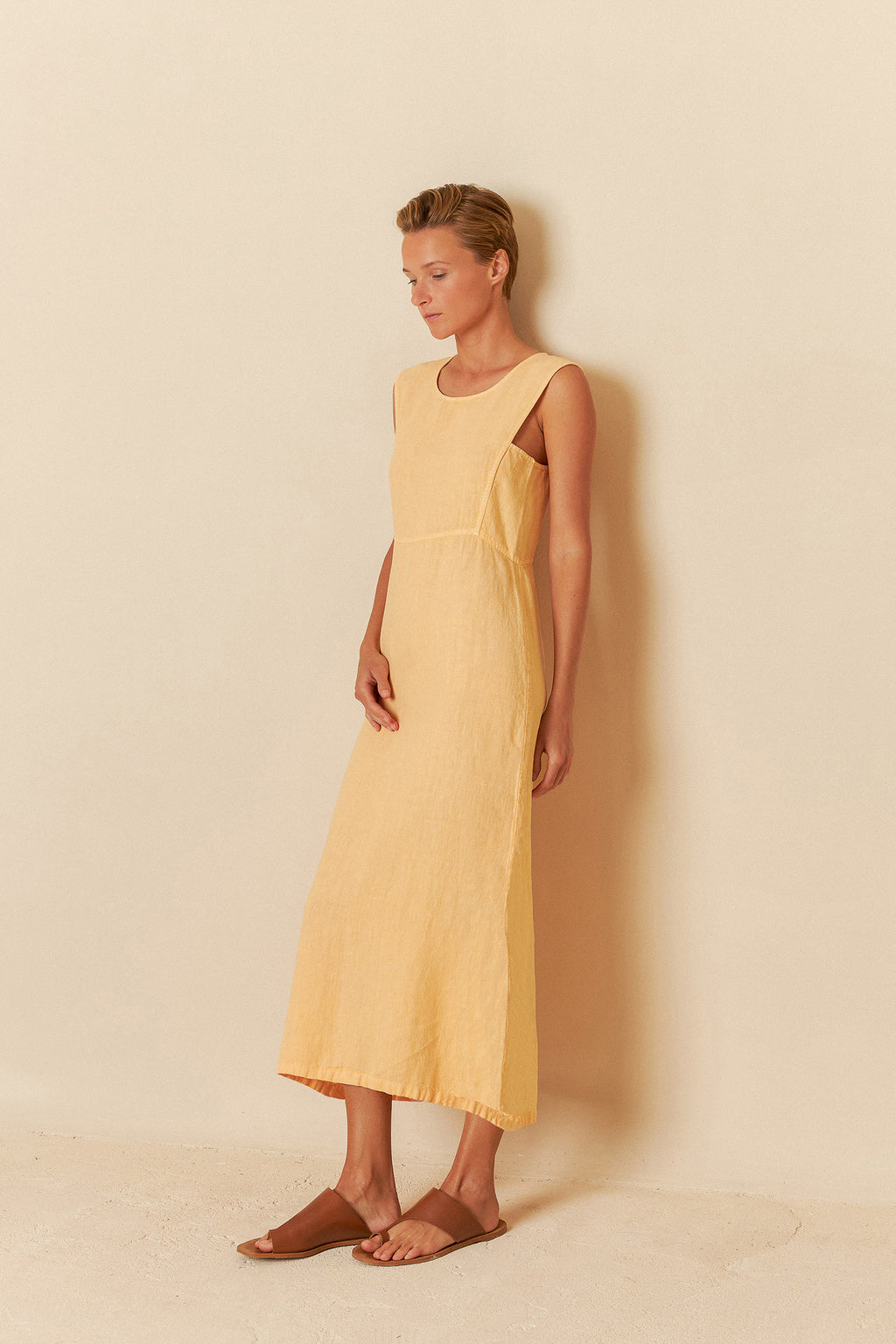 Indi & Cold Linen Midi Dress (CC253) - Mandarina