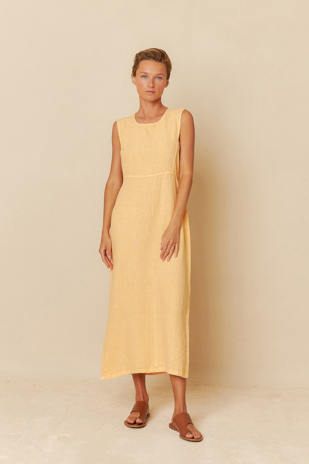 Indi & Cold Linen Midi Dress (CC253) - Mandarina