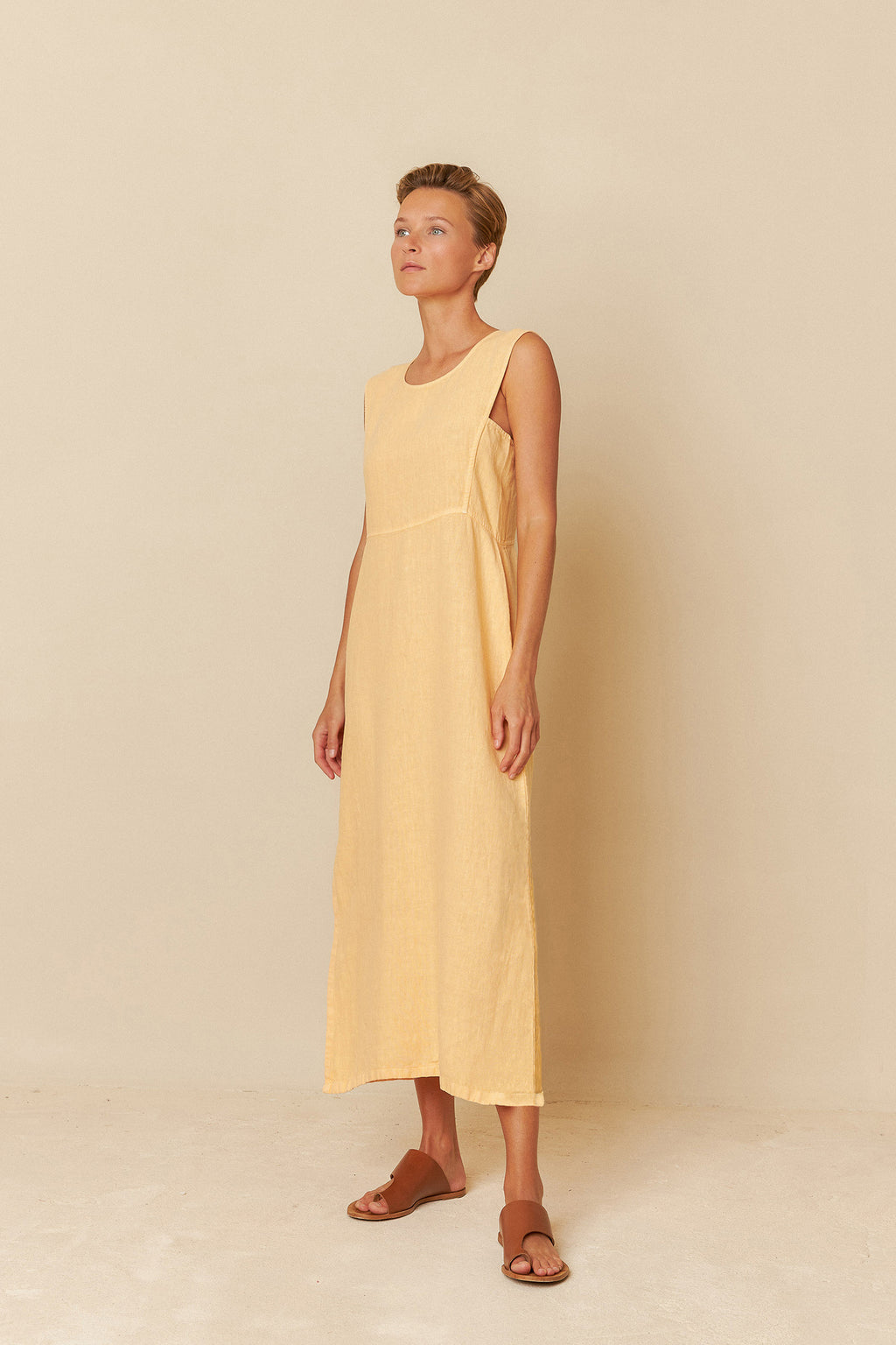 Indi & Cold Linen Midi Dress (CC253) - Mandarina