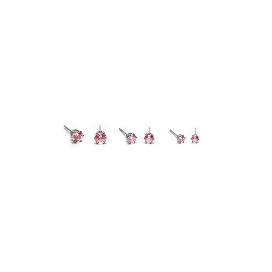 Vestopazzo 3 Pairs of Pink Stud Earrings Set (CRW3000 - 012187) - Pink/Silver