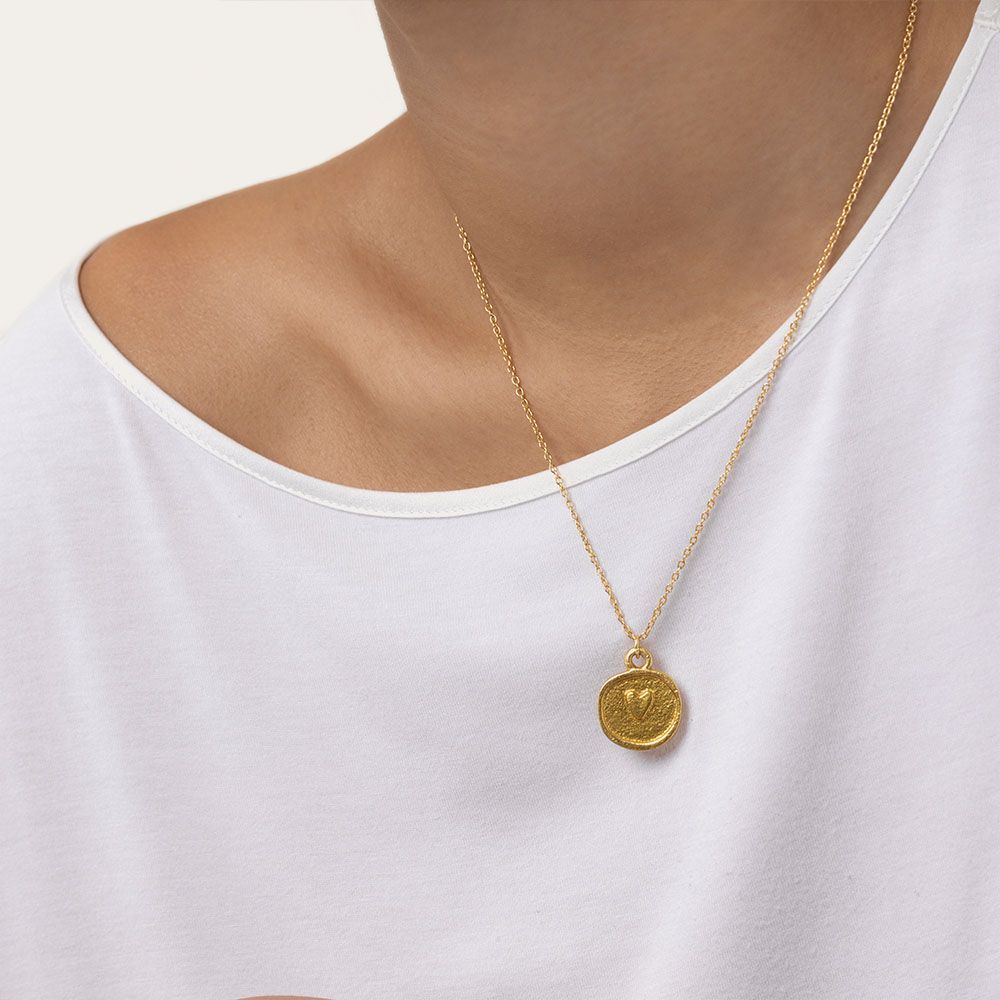 Vestopazzo Heart Coin Pendant Necklace (DD02059) - Gold
